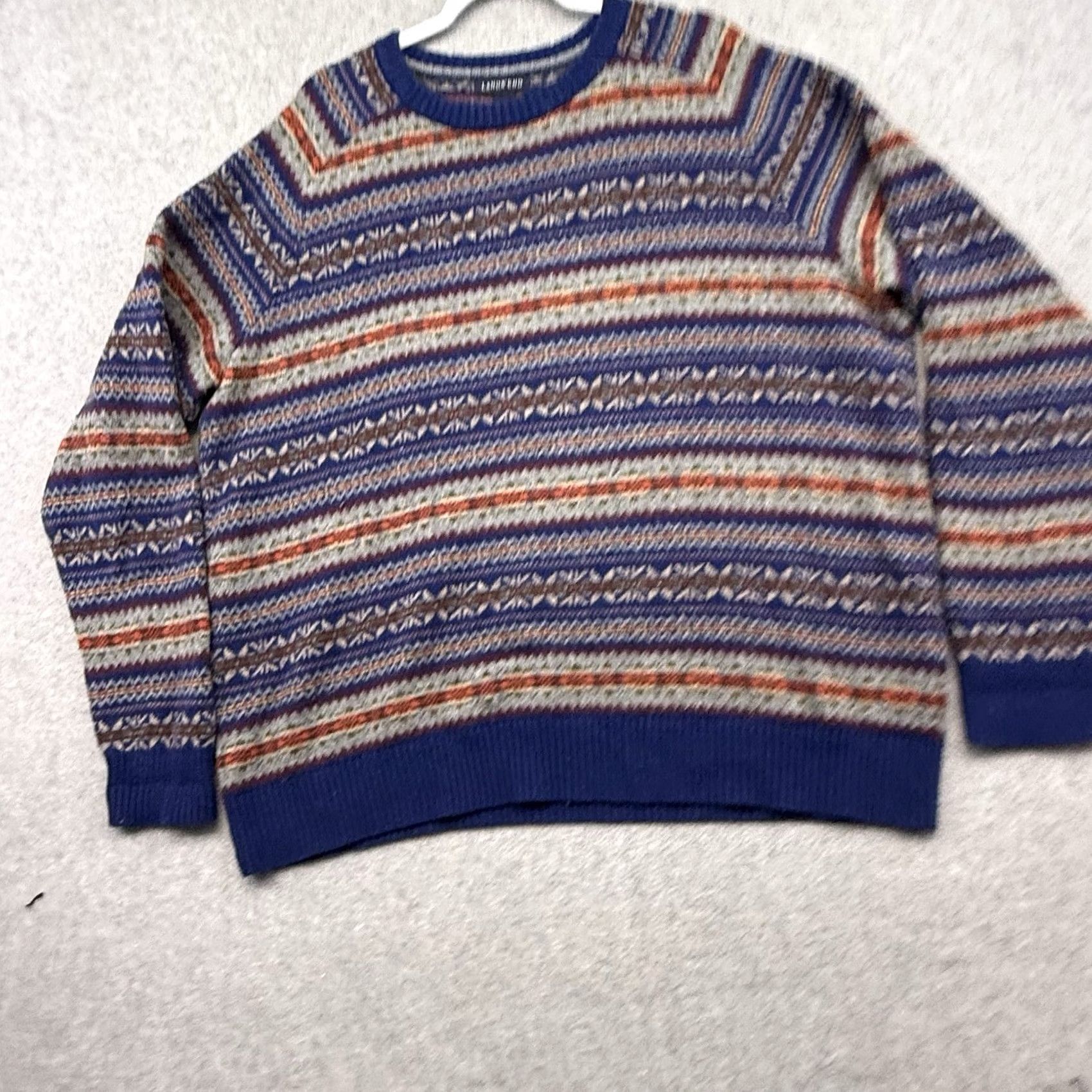 Lands' End Lands' End Sweater 2XL Blue V-Neck Merino Wool Colorful Geometric Artsy Men’s Size US XXL / EU 58 / 5 - 2 Thumbnail