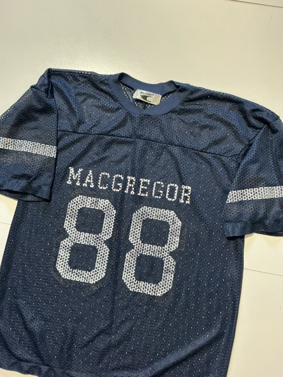 McGregor Vintage Macgregor 88 Navy Blue Striped Mesh Football Jersey Size US M / EU 48-50 / 2 - 3 Thumbnail