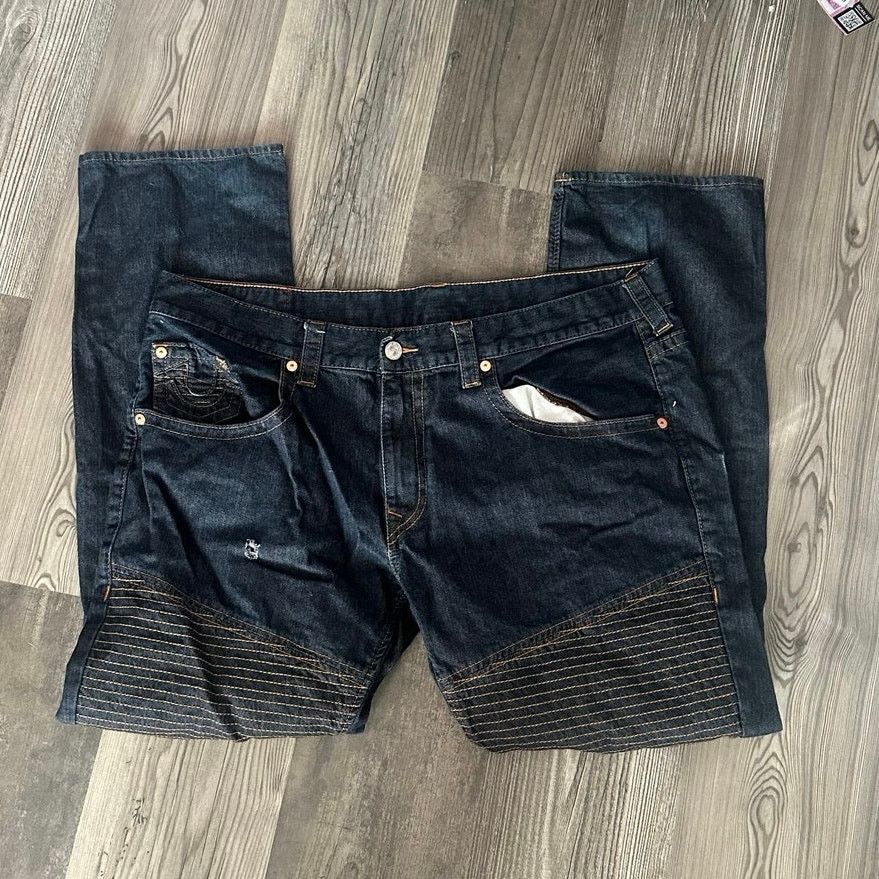 True Religion mens true religion detailed dark dark blue denim jeans Size US 44 / EU 60 - 1 Thumbnail