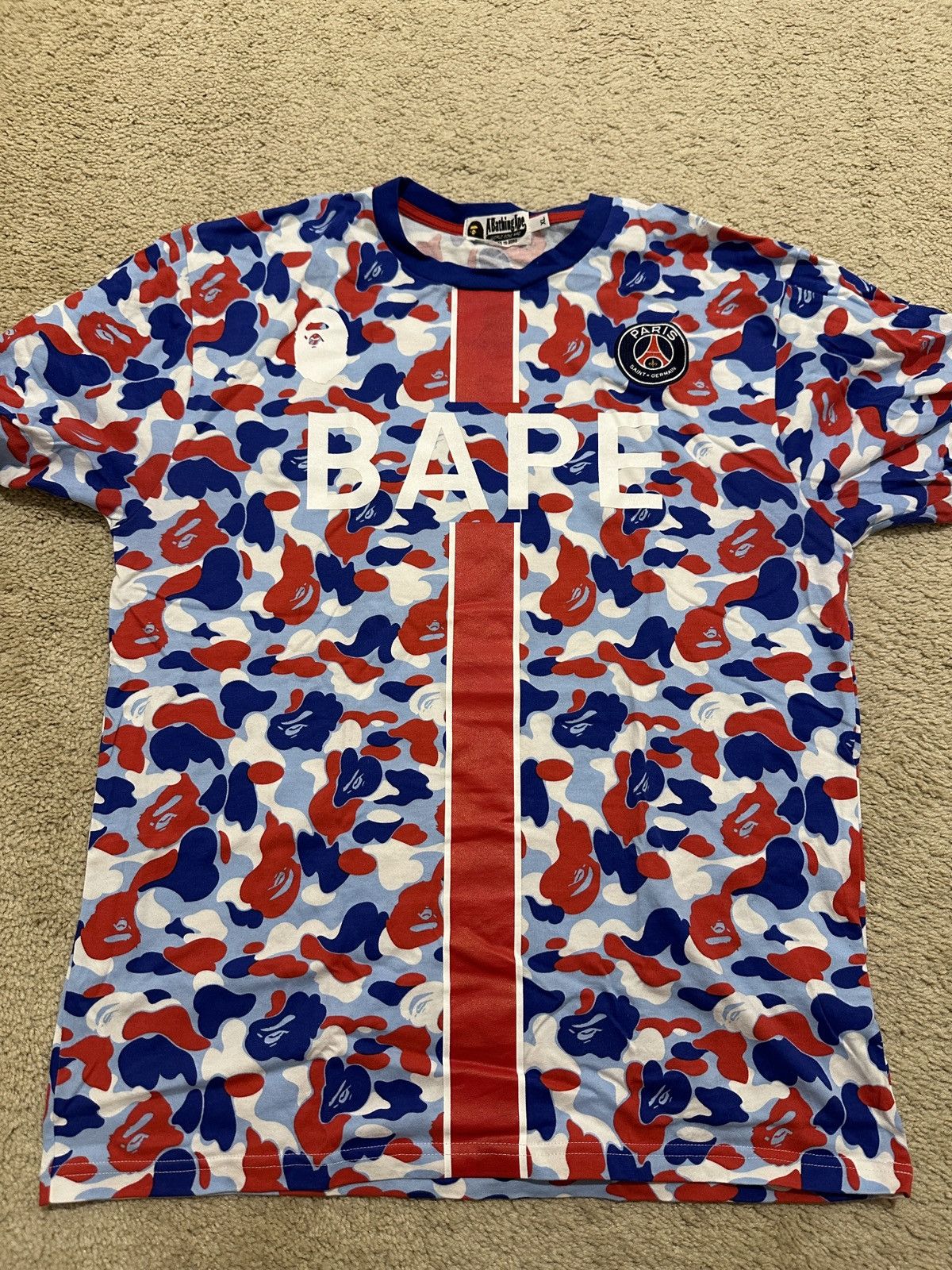 image of Bape X Psg Camo Tee in Blue, Men's (Size XL)