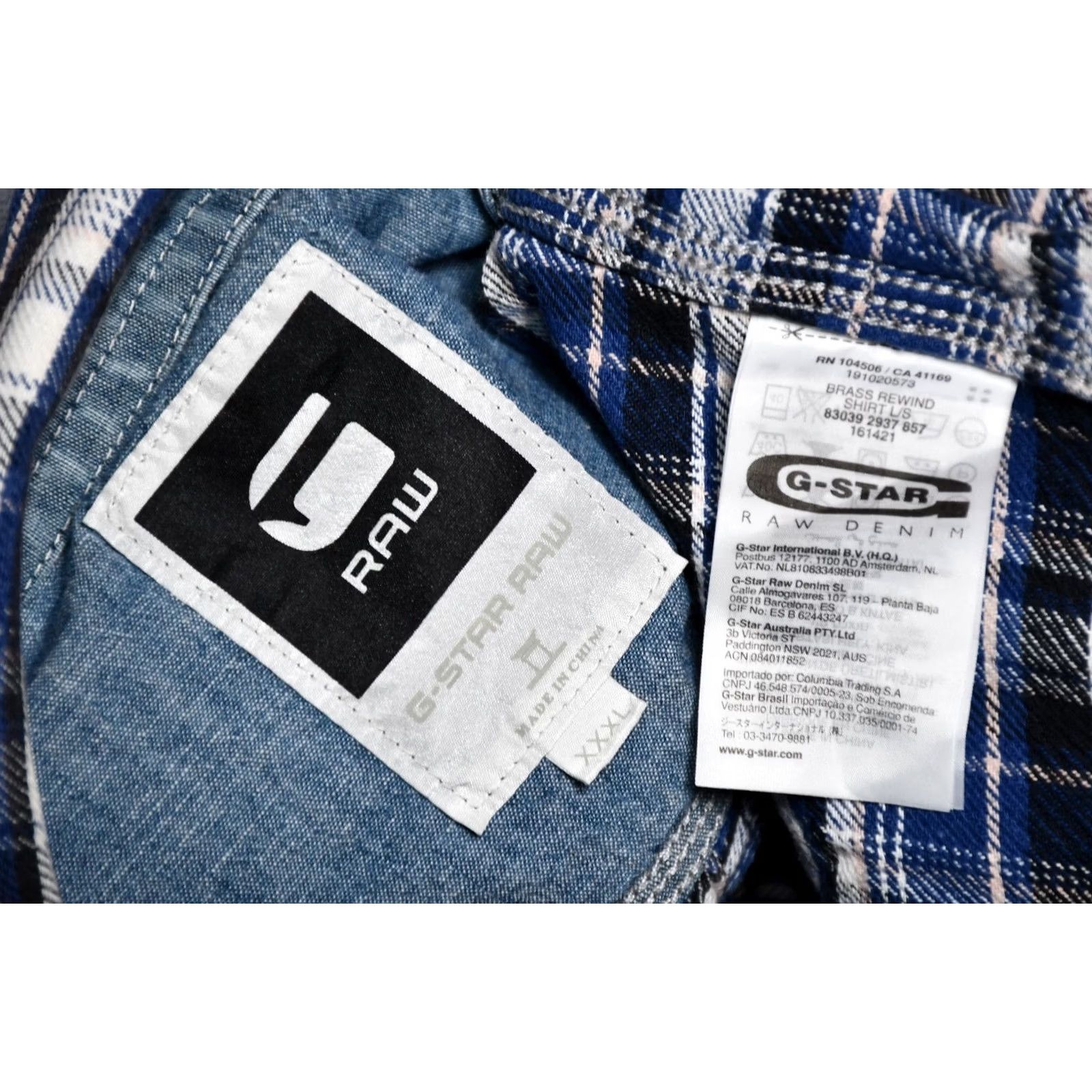 G-Star G-Star Raw Brass Rewind Plaid Shirt 3XL Men's Button-Up Long Sleeve Blue Cotton Size US XXL / EU 58 / 5 - 5 Thumbnail