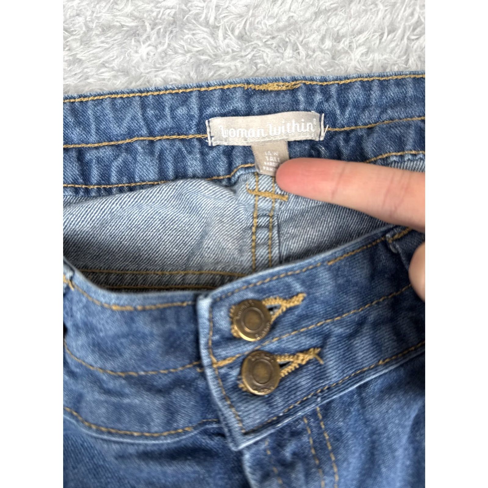 Vintage Woman Within Jeans 14W Tall Womens Blue Straight Leg Denim Double Button Zip Fly Size 36" / US 14 / IT 50 - 6 Thumbnail