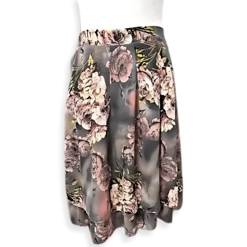 Other Classic Fashion A-Line Skirt Floral Layered Hem Pink/Gray L Size 27" / US 4 / IT 40 - 1 Thumbnail