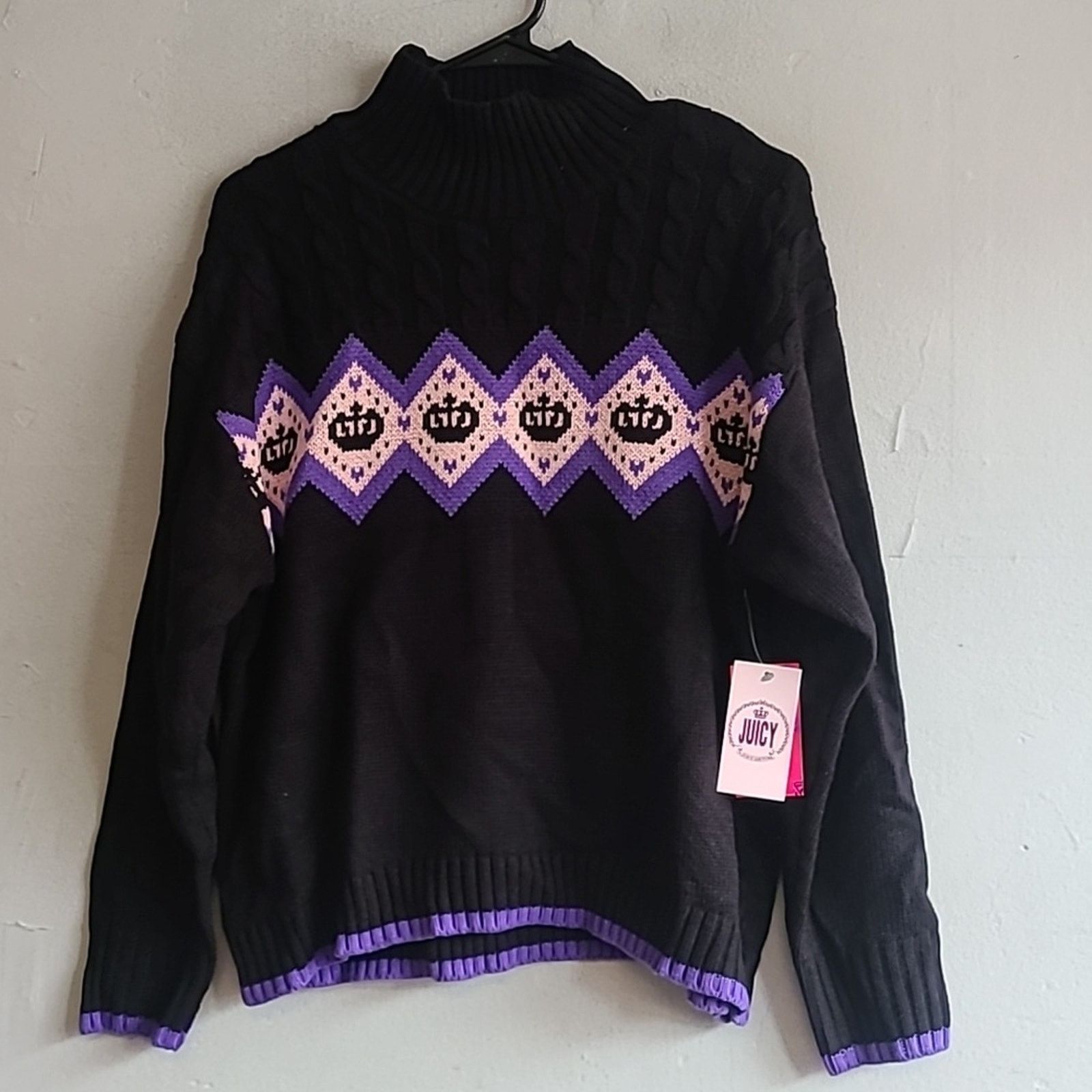 Juicy Couture NEW women's XL Juicy Couture black knit crown argyle sweater Size XL / US 12-14 / IT 48-50 - 1 Thumbnail
