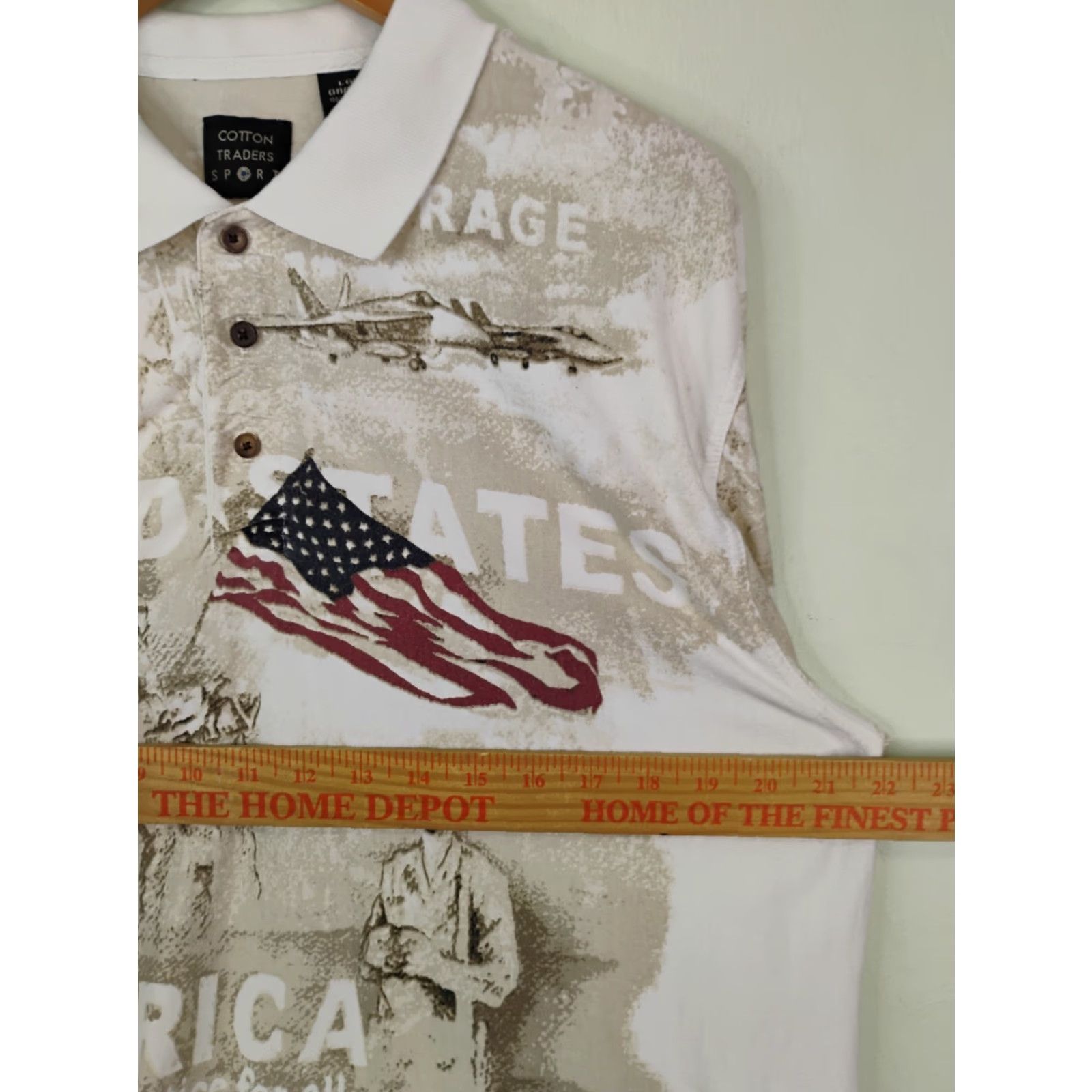 Cotton Traders VINTAGE Cotton Traders Polo Shirt 4th Of July Military Patriot Patriot/Flag/Patriotic Beige Large Men’s Short Sleeve Collared Polo Shirt Size US L / EU 52-54 / 3 - 7 Thumbnail