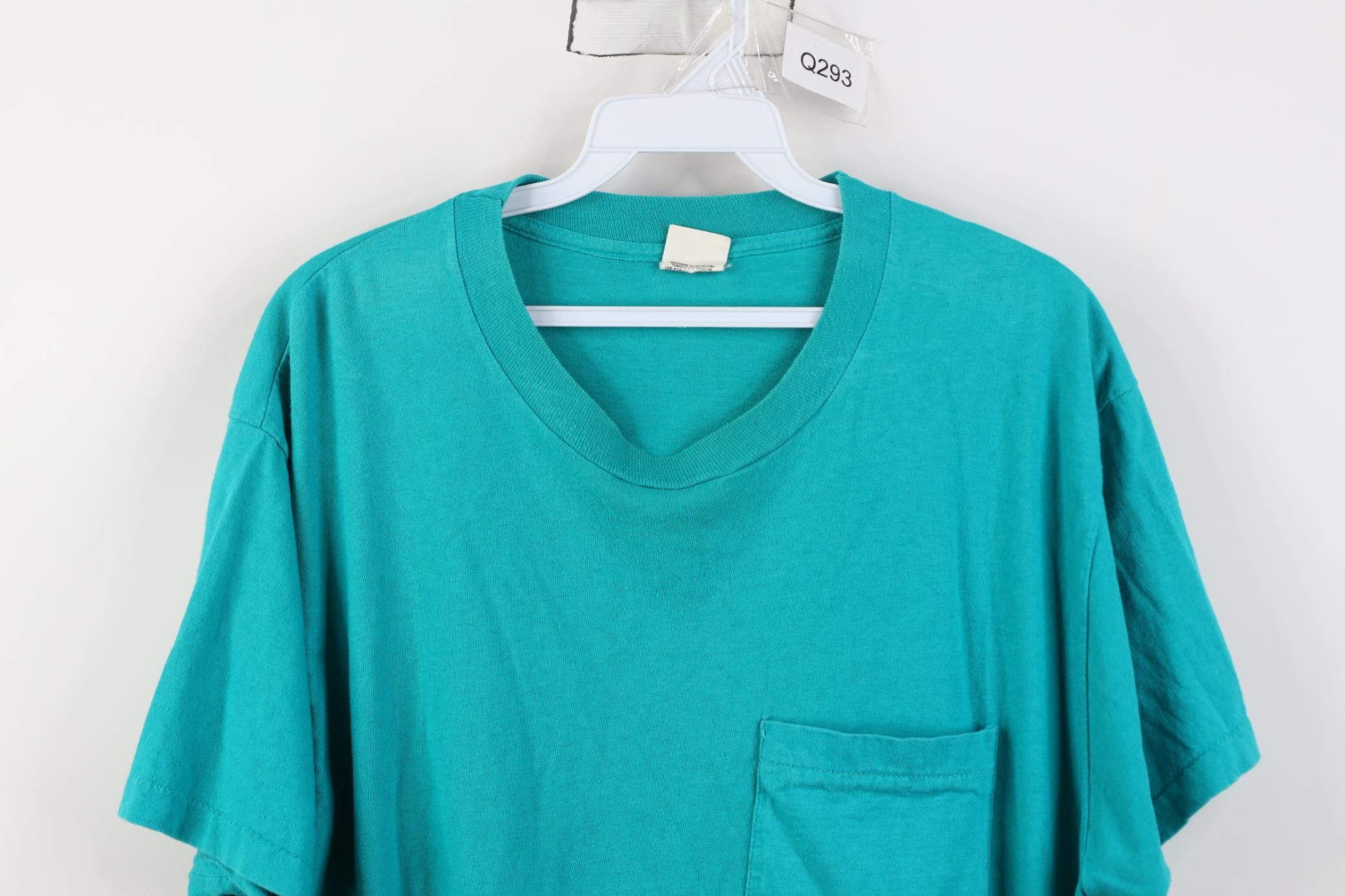 Vintage Vintage 90s Streetwear Blank Cotton Pocket T-Shirt Teal USA Size US XL / EU 56 / 4 - 2 Thumbnail