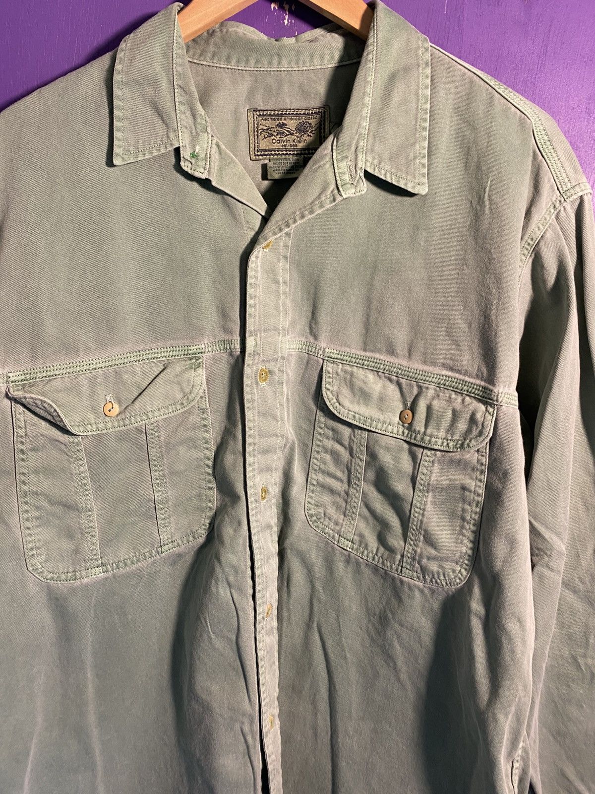 Calvin Klein Vintage 90s Calvin Klein faded green button up Size US XL / EU 56 / 4 - 3 Thumbnail