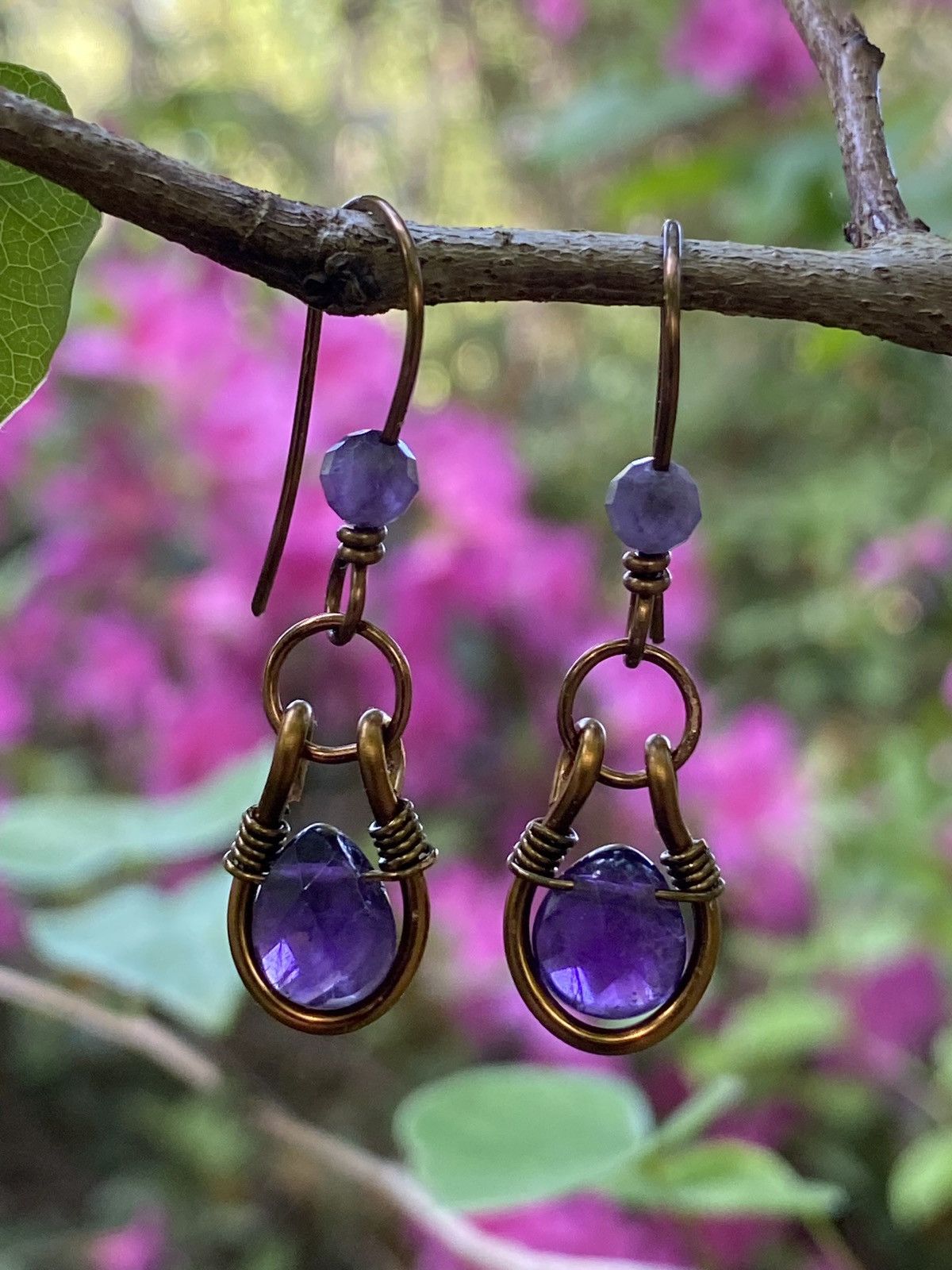 Handmade Amethyst Hoop Earrings Size ONE SIZE - 2 Thumbnail