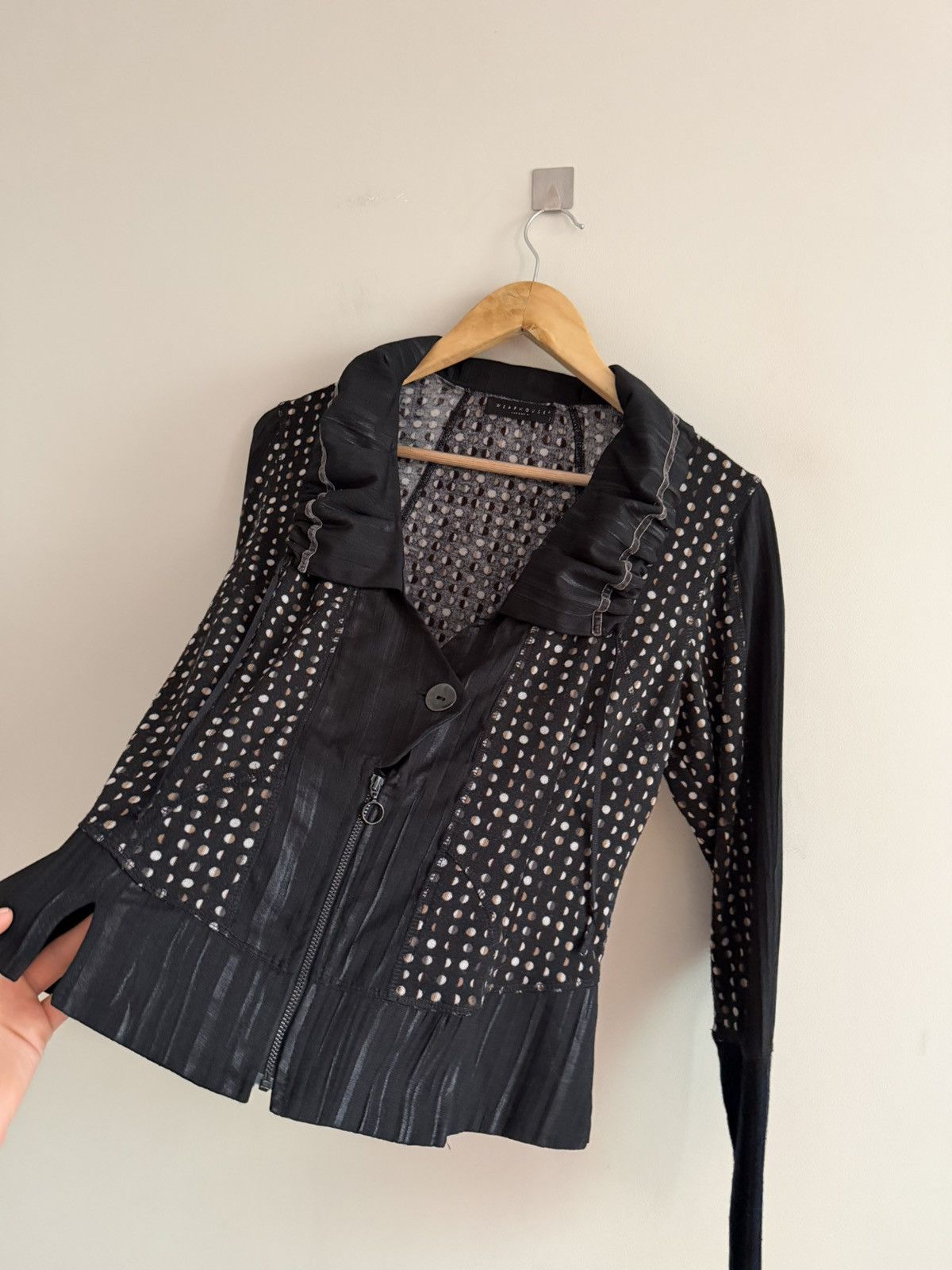 Vintage Vintage Lightweight Polka Dot Jacket Black Ruffle Size S / US 4 / IT 40 - 4 Thumbnail