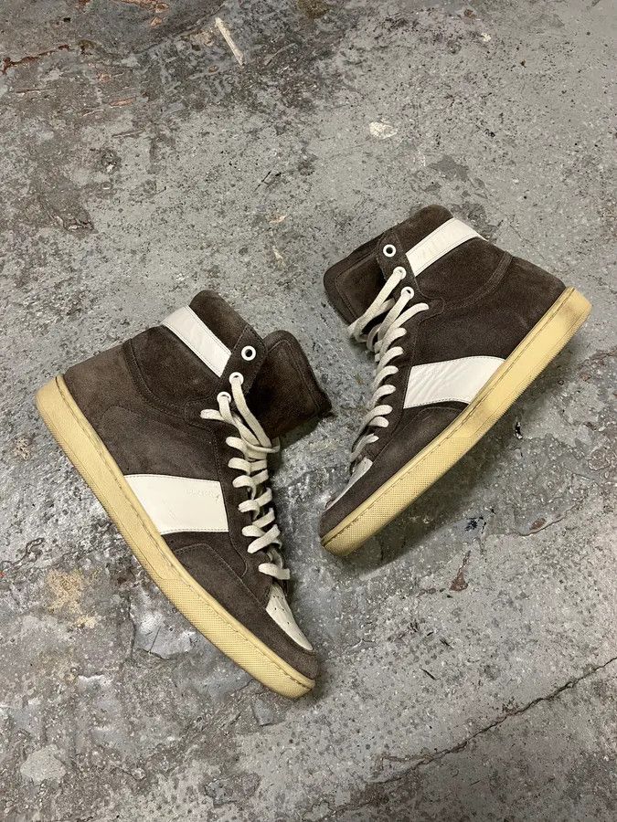 Designer × Saint Laurent Paris × Vintage Saint Laurent SL10H Grey & Suede High Shoes by Hedi Slimane Size US 7 / EU 40 - 4 Thumbnail