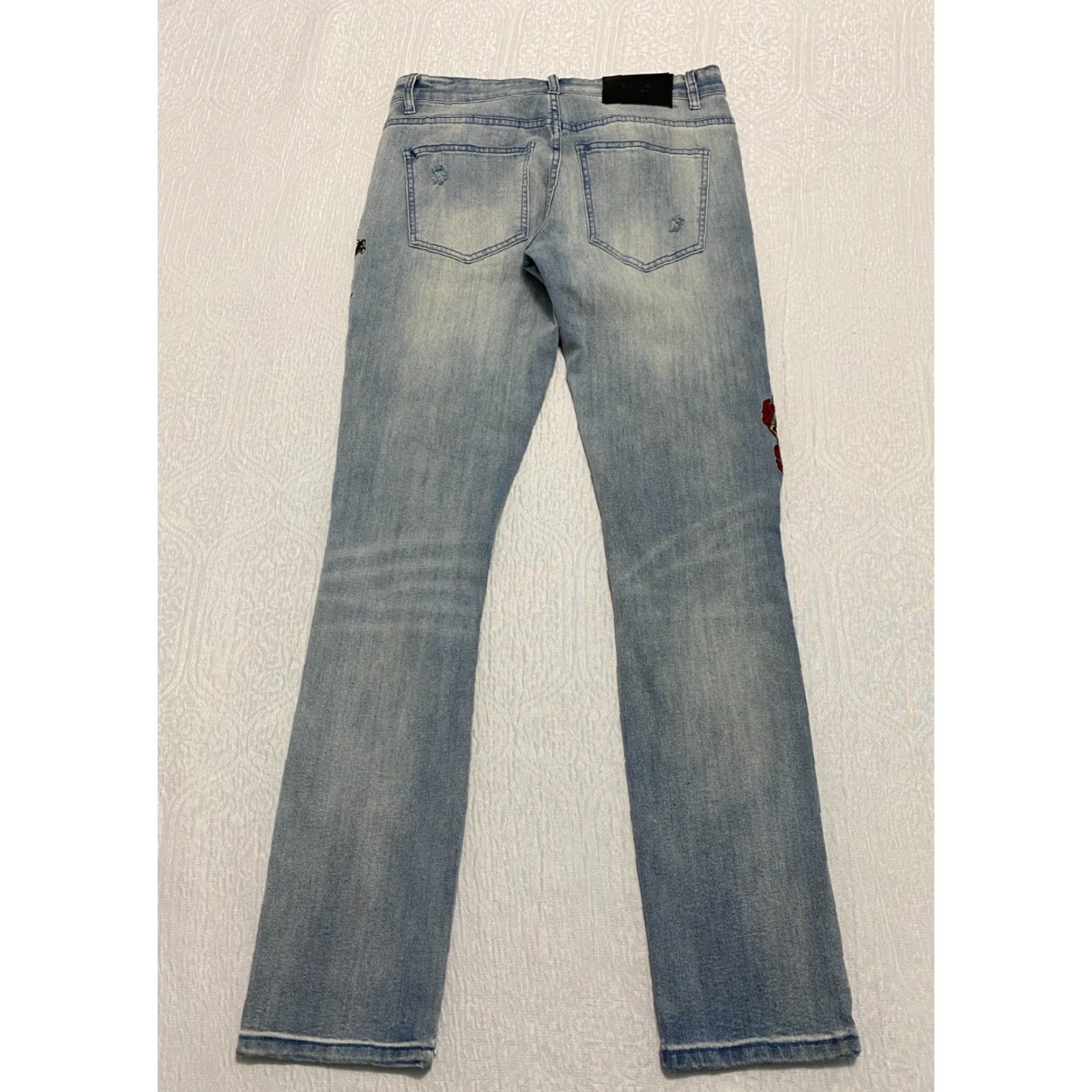 Vintage Y&R Young Reckless Jeans Mens 30 Blue Distressed 5-Pocket Denim Skinny Slim Patch Embroidered Casual Streetwear Distressed Jeans Men 30 Blue Size US 31 - 2 Thumbnail