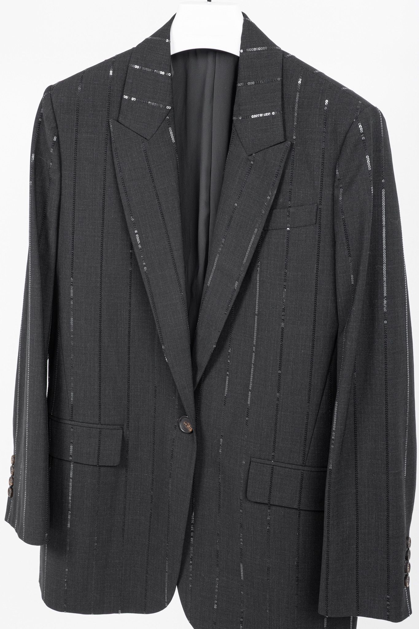 Brunello Cucinelli Brunello Cucinelli AW23 Wool-Blend Sequin-Stripe Blazer Size XL / US 12-14 / IT 48-50 - 3 Thumbnail