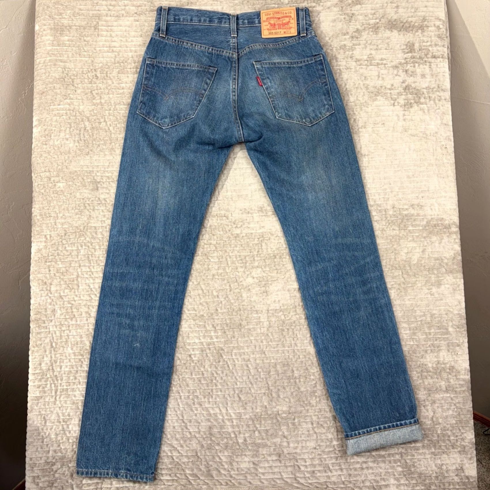 Levi's Levi's 505 Regular Fit Selvedge Denim Jeans Medium Wash W27 Mens Regular Jeans Size US 27 - 2 Thumbnail