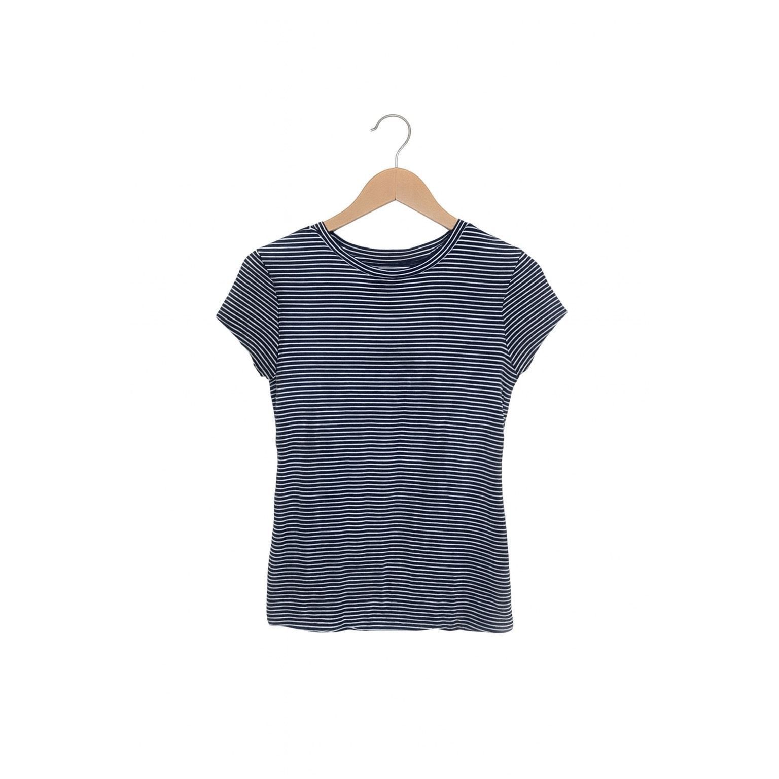 Liz Claiborne Liz Claiborne Striped Short Sleeve T-Shirt | Size S Blue Whi Size S / US 4 / IT 40 - 2 Thumbnail