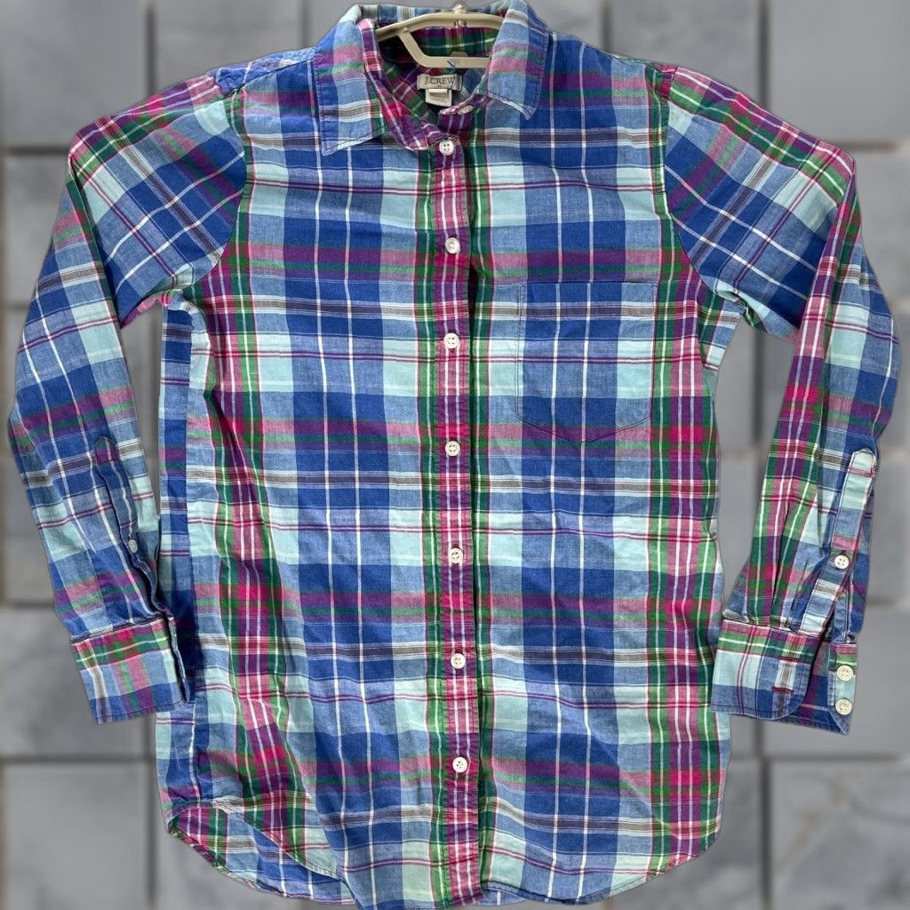 J.Crew VINTAGE J.CREW Button-Up Shirt Womens XS Blue Pink Green Plaid 100% Cotton stains Size XS / US 0-2 / IT 36-38 - 1 Thumbnail