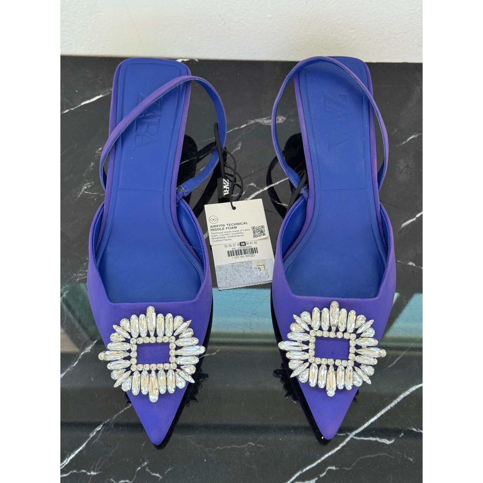 Zara ZARA Royal Blue Pointed Toe Slingback Kitten Heels Size US 9 / IT 39 - 1 Thumbnail