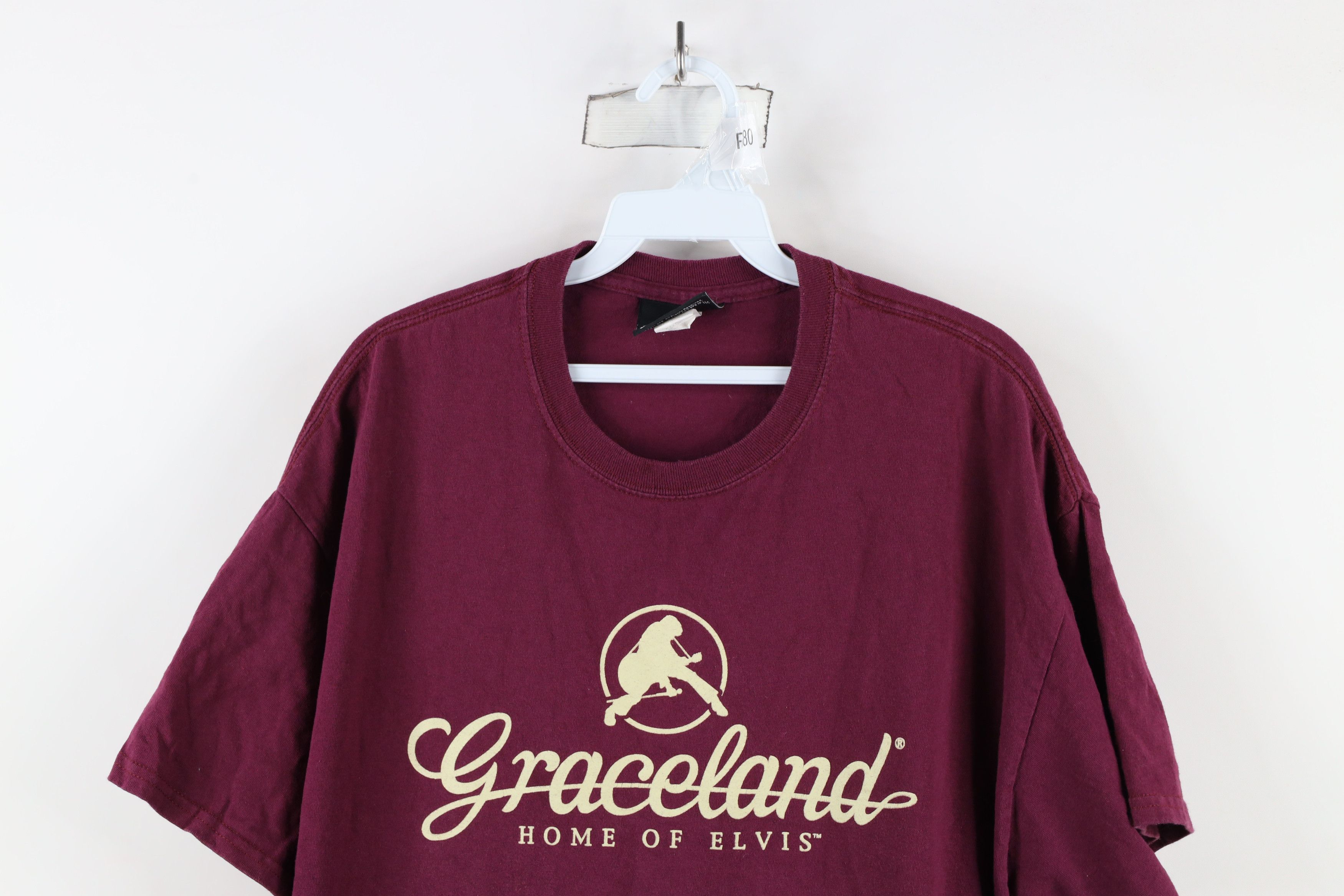 Vintage Vintage Y2K Spell Out Elvis Presley Graceland T-Shirt Maroon Size US XL / EU 56 / 4 - 2 Thumbnail