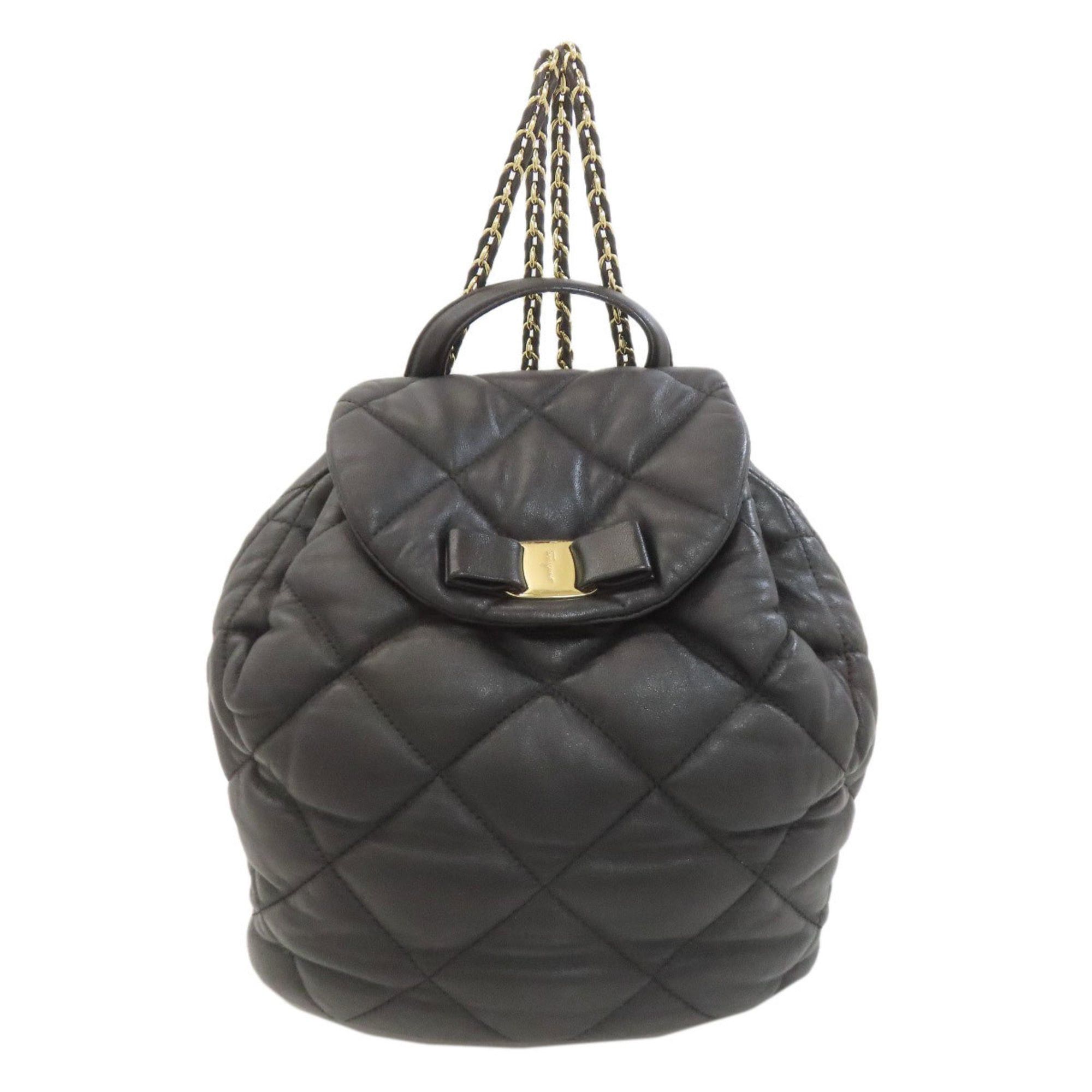 Salvatore Ferragamo Vara Ribbon Backpack/daypack Leather Women's in Black