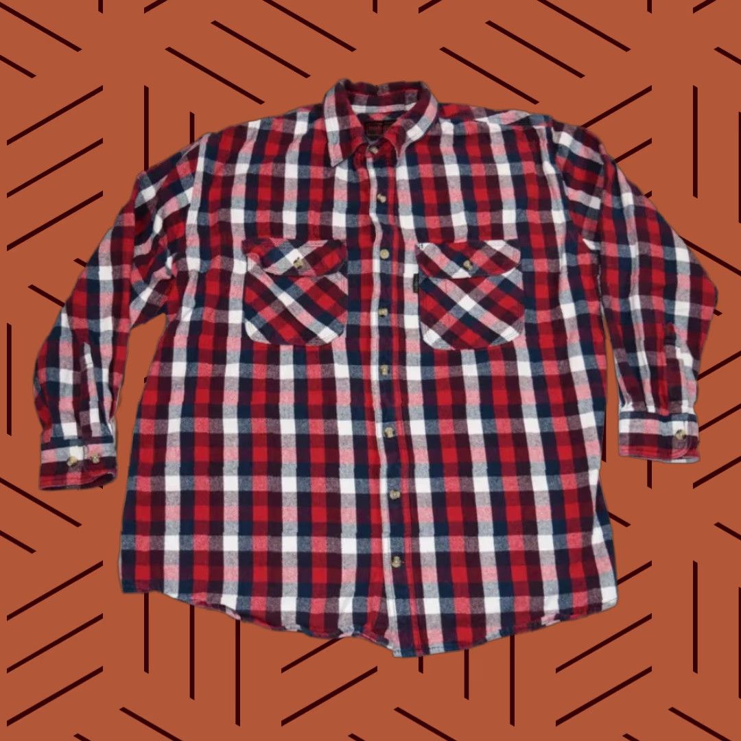 Vintage FIVE BROTHER HEAVYWEIGHT PLAID FLANNEL SHIRT BUTTON-UP RED WHITE BLUE LT MENS Size US L / EU 52-54 / 3 - 1 Thumbnail