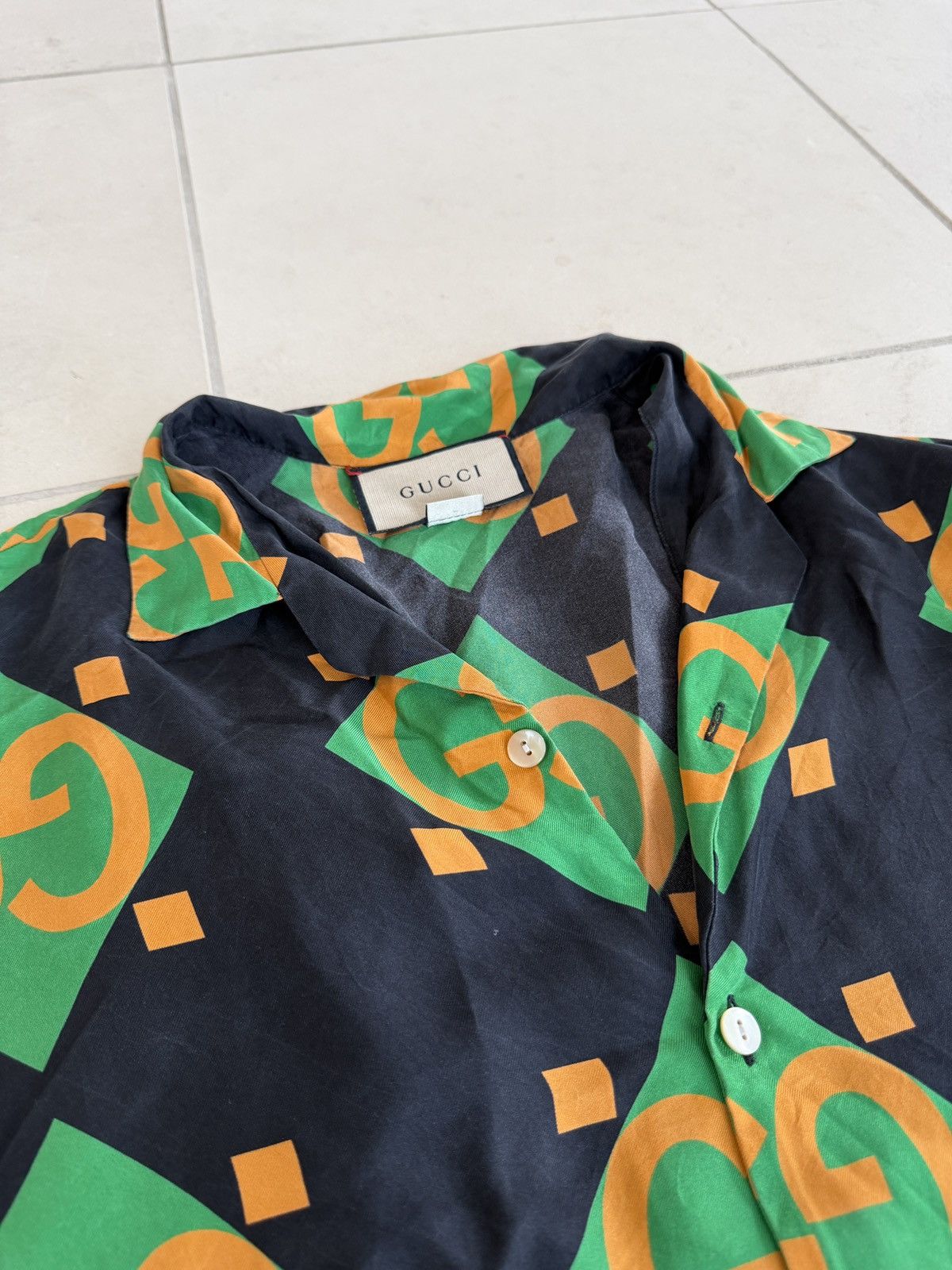 Gucci Gucci GG Monogram Silk Bowling Shirt Size 48 Black Green Size US M / EU 48-50 / 2 - 2 Thumbnail