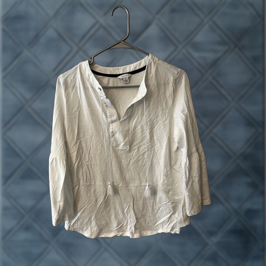 Nautica Nautica Blouse Solid White Tassel Pullover Long Sleeve Women’s Medium M Size M / US 6-8 / IT 42-44 - 1 Thumbnail