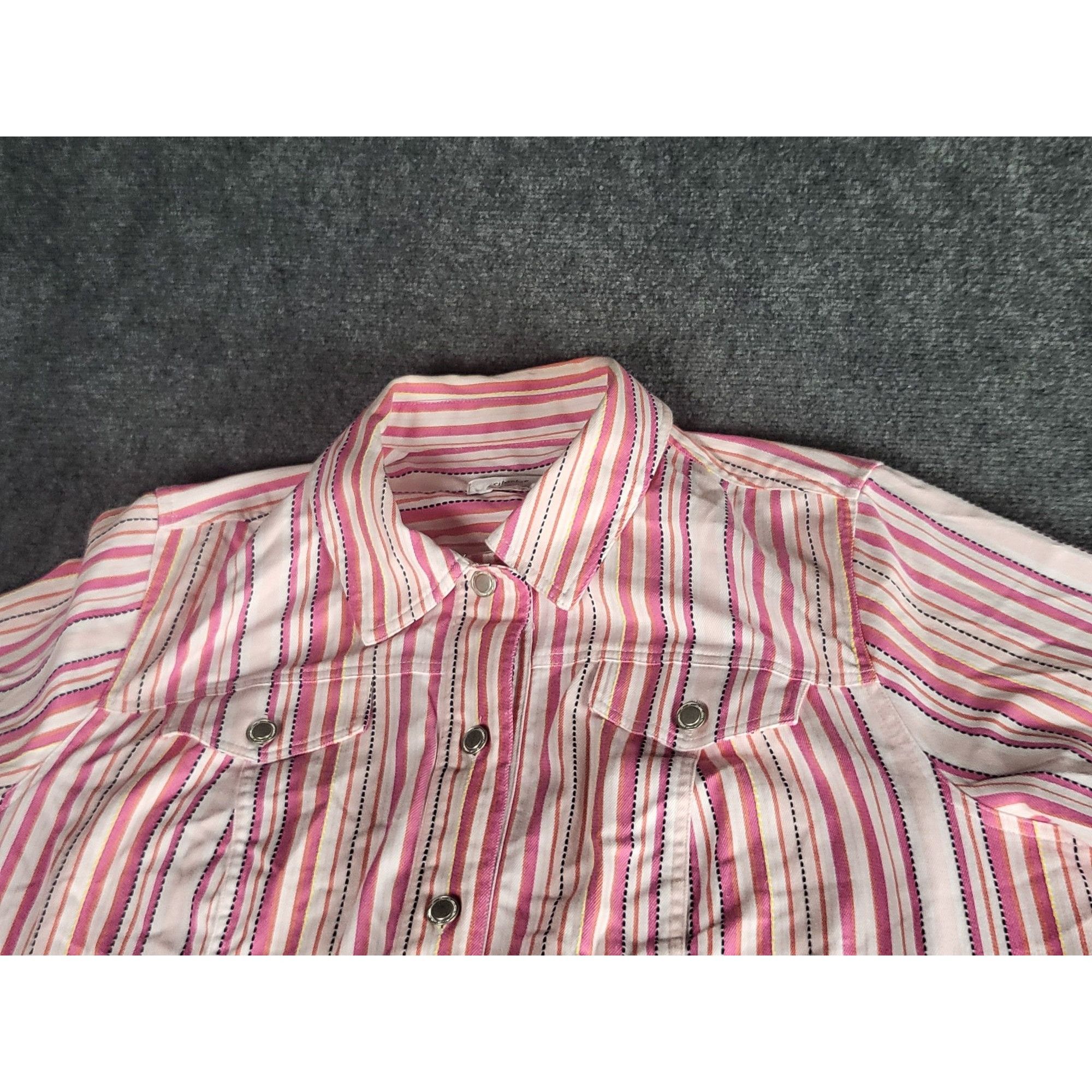 Vintage CJ Banks Women Striped Button Up Shirt 3/4 Sleeve 3X Cotton Size 3XL / US 20-22 - 2 Thumbnail