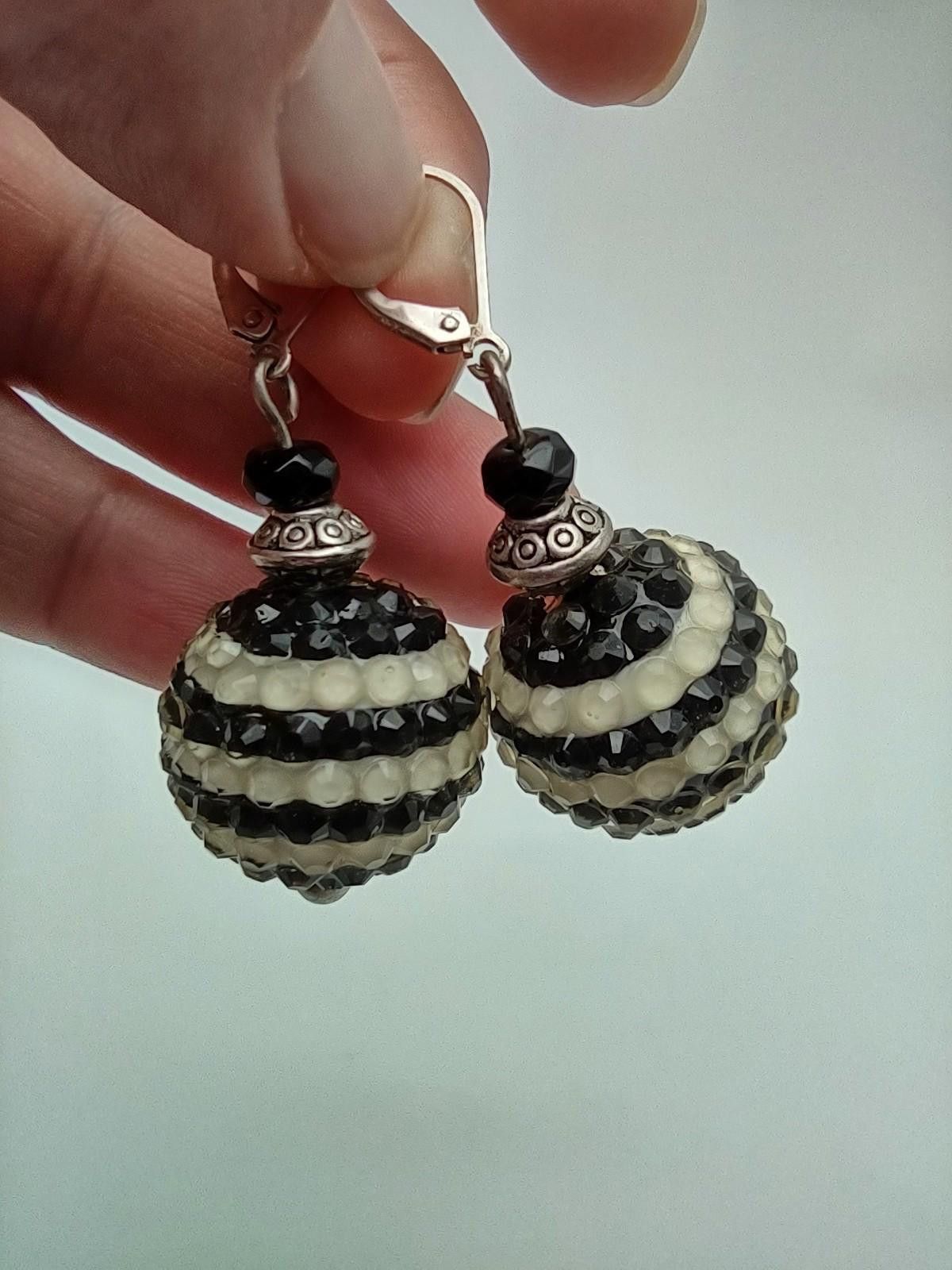 The Unbranded Brand Large Sterling Silver Black White Crystal Disco Ball Earring Size ONE SIZE - 1 Thumbnail