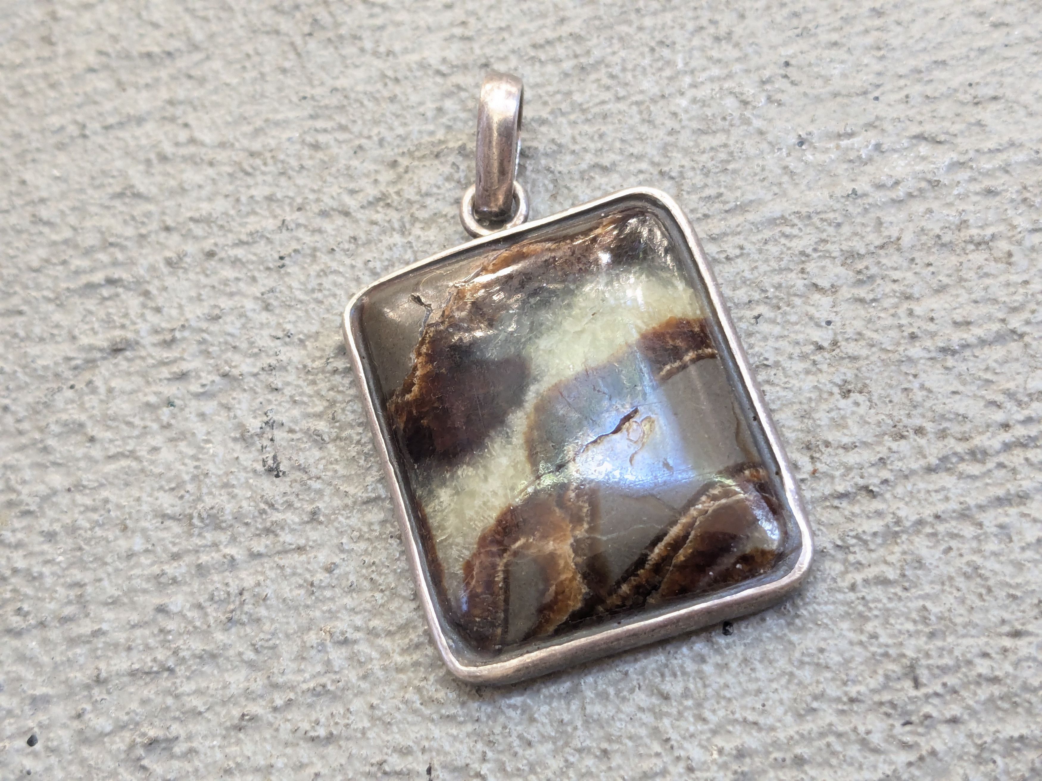 Jewelry Vintage Sterling Silver Pendant Brown Agate Square Size ONE SIZE - 2 Thumbnail
