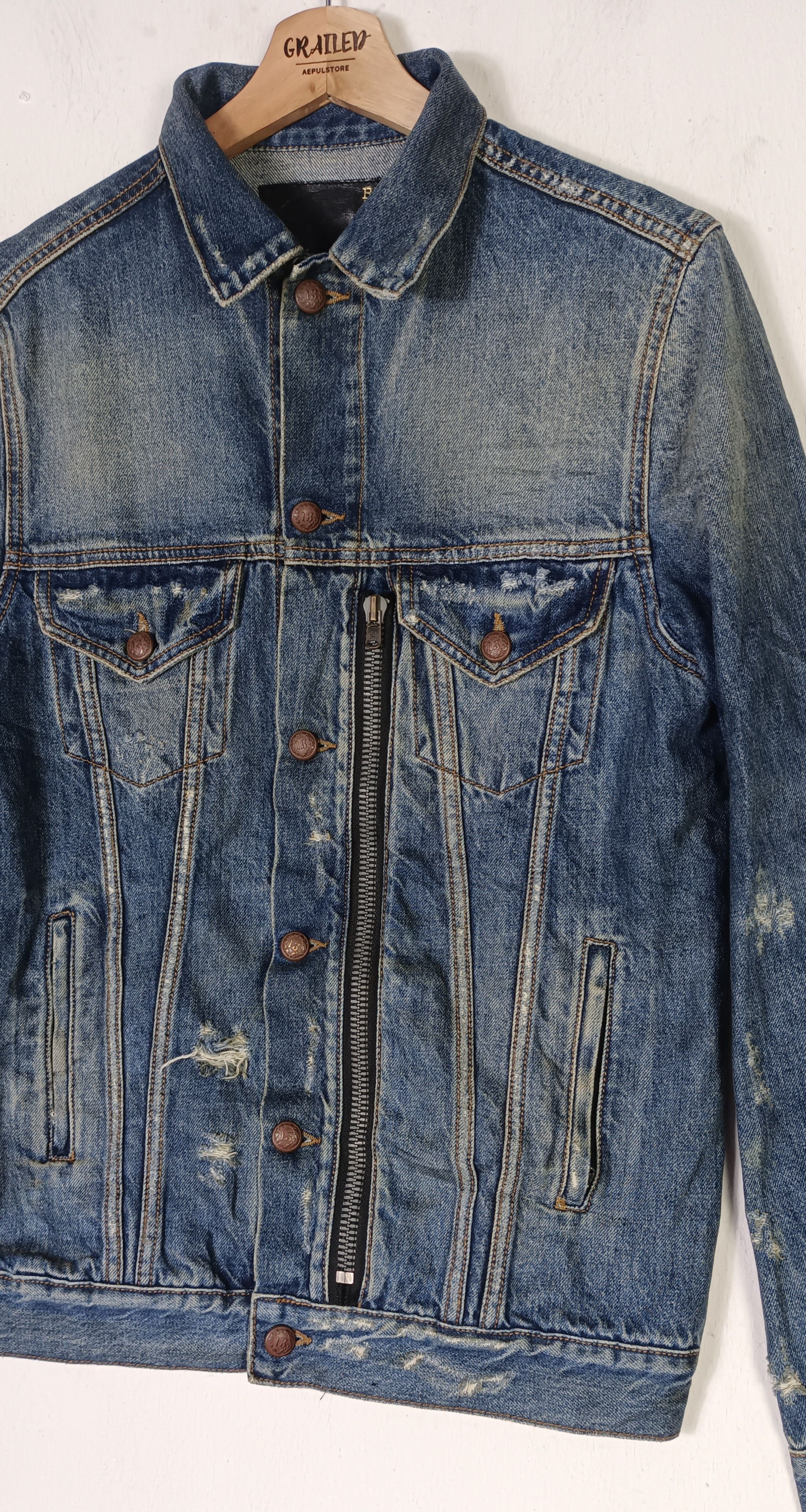R13 R13 Zippered Trucker Denim Distressed Size US M / EU 48-50 / 2 - 5 Thumbnail
