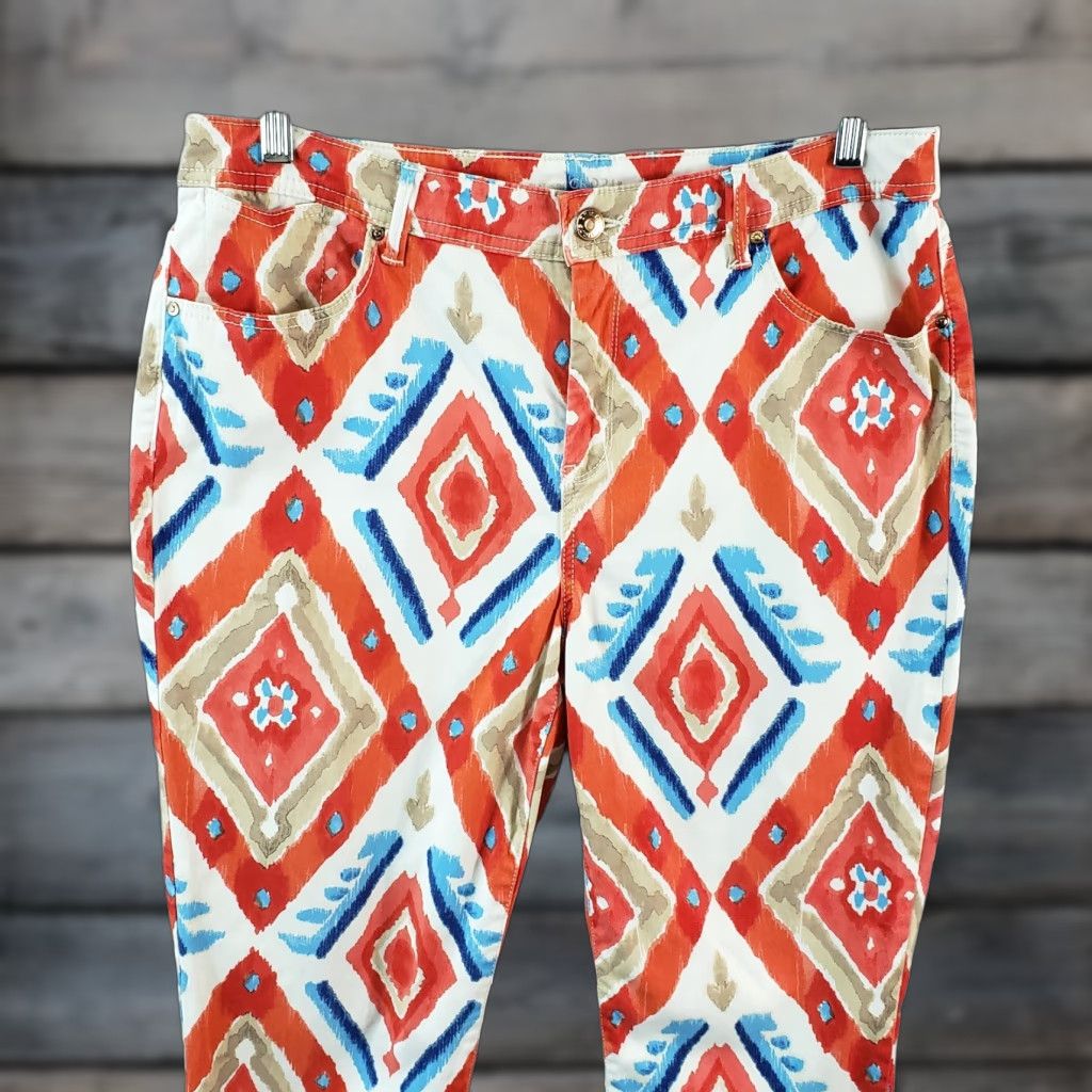 Vintage Chico's Womens Platinum Crop Pants Sz 12 Red Blue High Rise Cotton Blend Cropped Inseam 23 Womens Shoes? Size 34" / US 12 / IT 48 - 1 Thumbnail