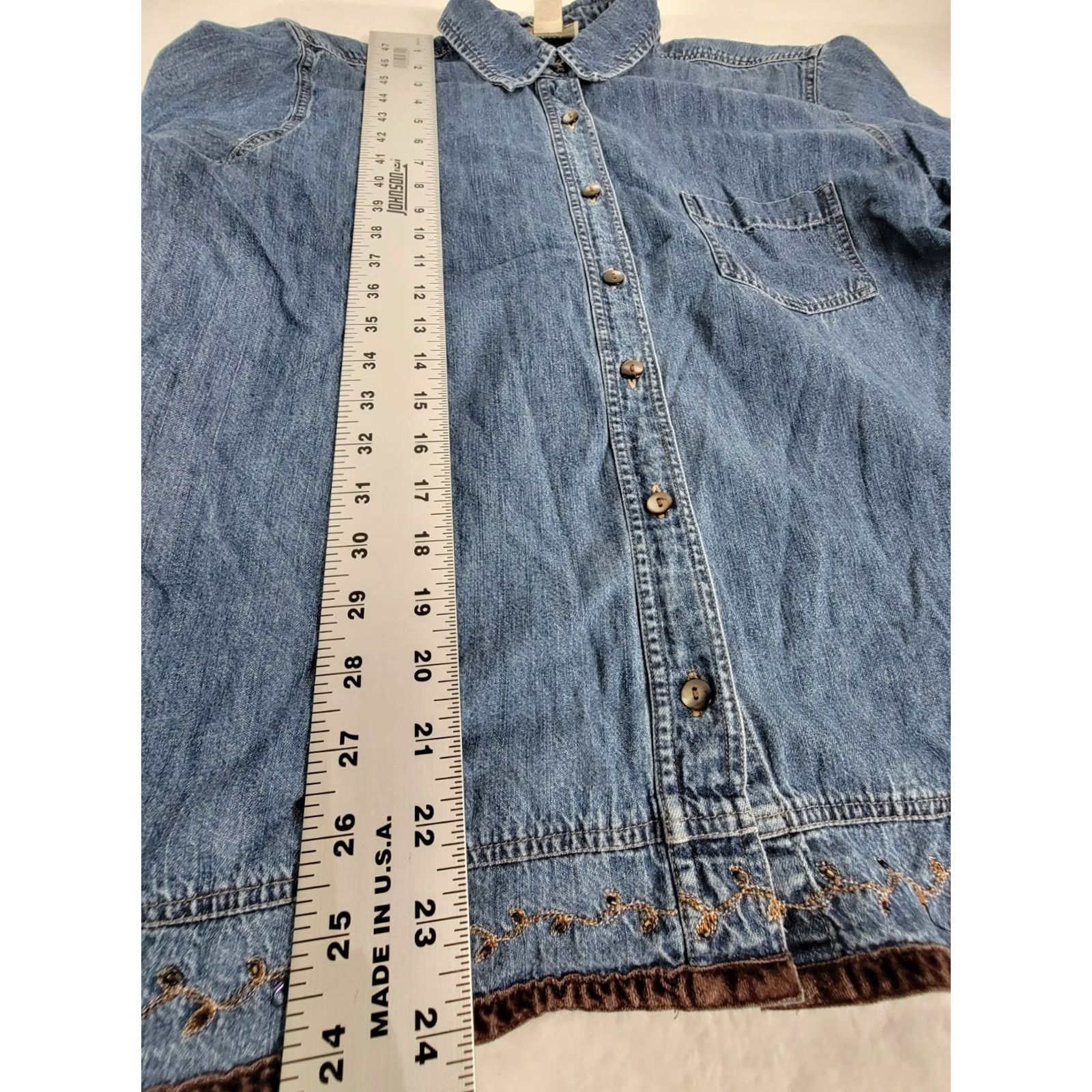 J. Jill J. Jill Womens Button Front Embroidered Beaded Chambray Blouse Blue Size Medium Size M / US 6-8 / IT 42-44 - 7 Thumbnail