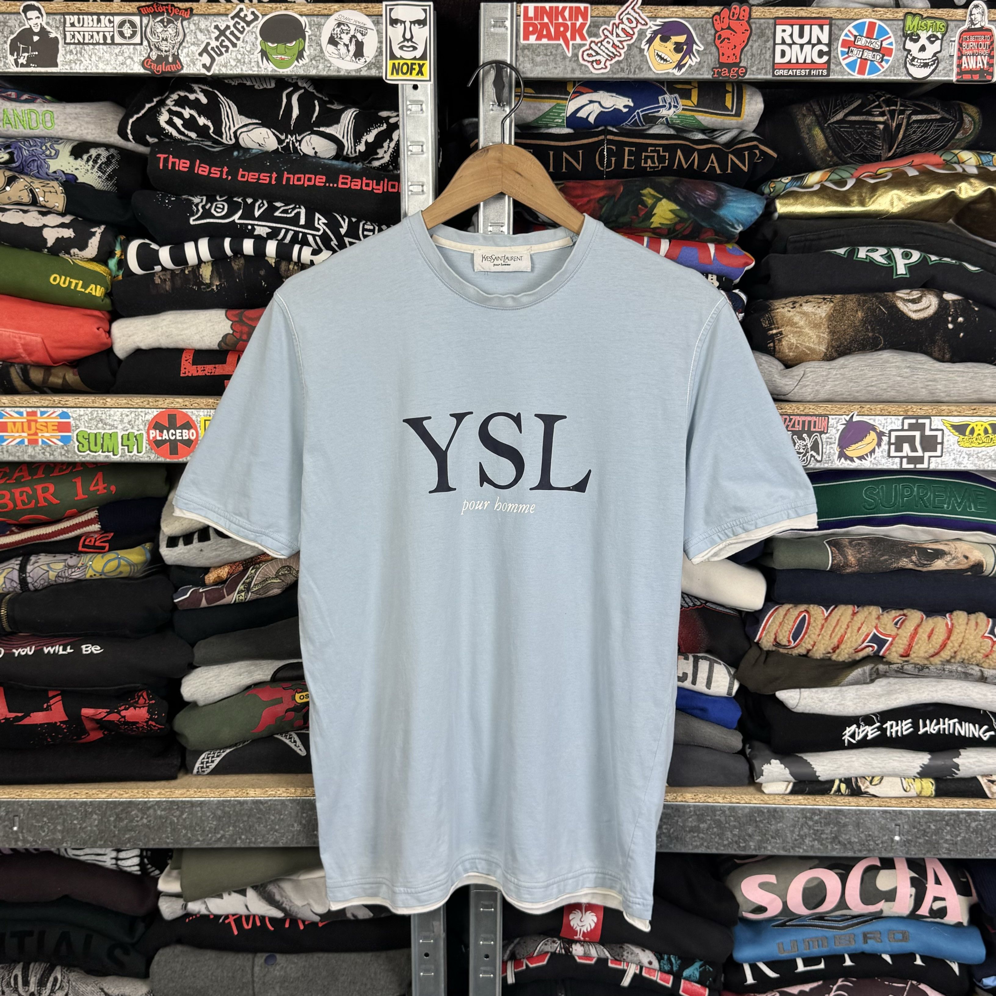Vintage × Yves Saint Laurent YVES SAINT LAURENT YSL SPELLOUT BIG LOGO BLUE T-SHIRT ~M Size US M / EU 48-50 / 2 - 1 Thumbnail