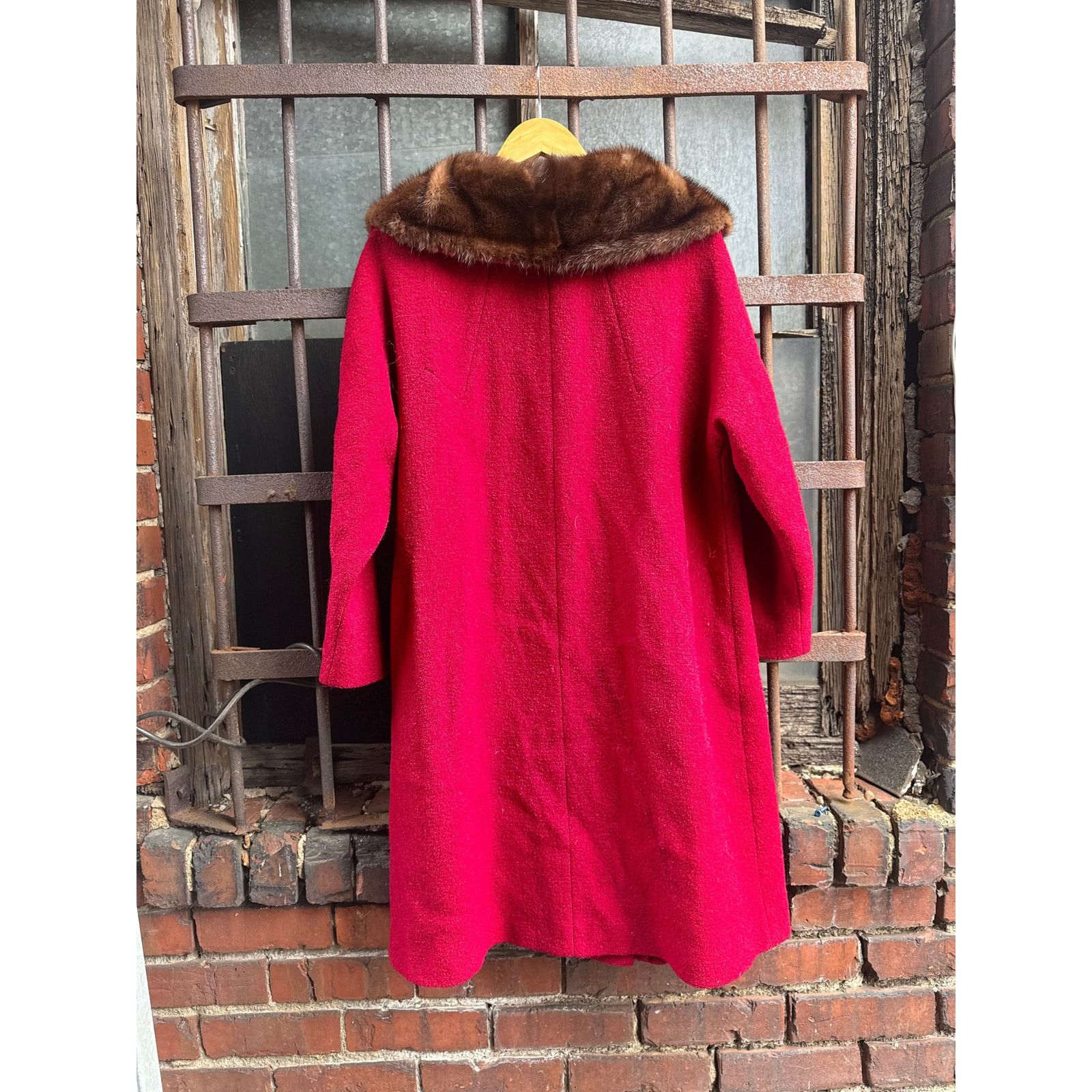 Vintage 50s Stevens Hockanum Topaz Red Genuine Fur Collar Coat Large Size L / US 10 / IT 46 - 11 Thumbnail