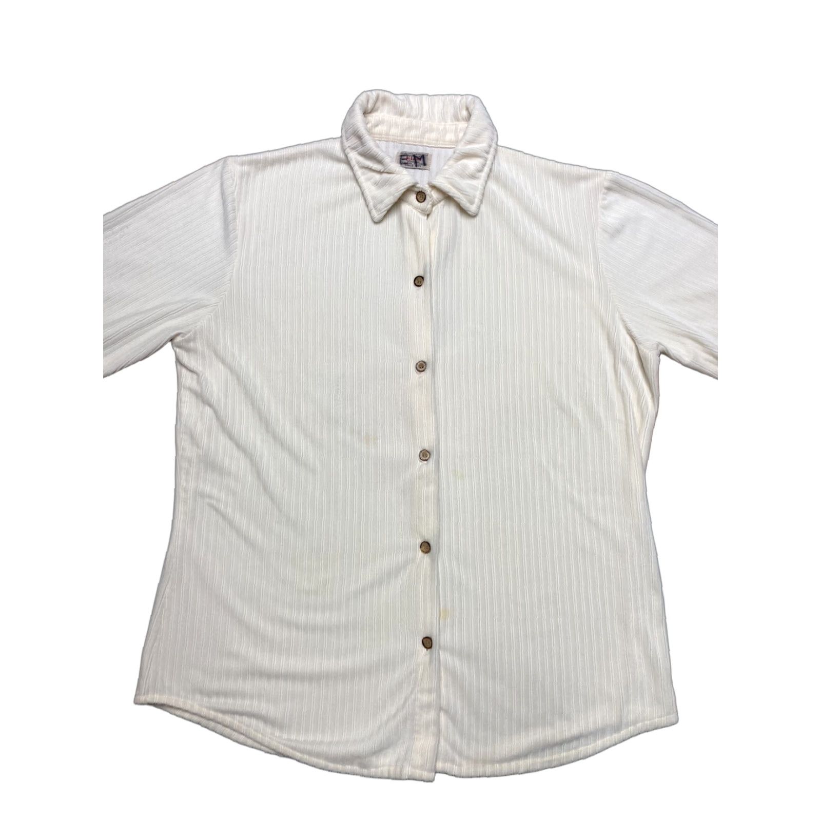 CLOT VINTAGE Beach Shirt Women Large White Terry Button-Up 70s 80s Kikomo Night Beach Night 70s 80s Size L / US 10 / IT 46 - 1 Thumbnail