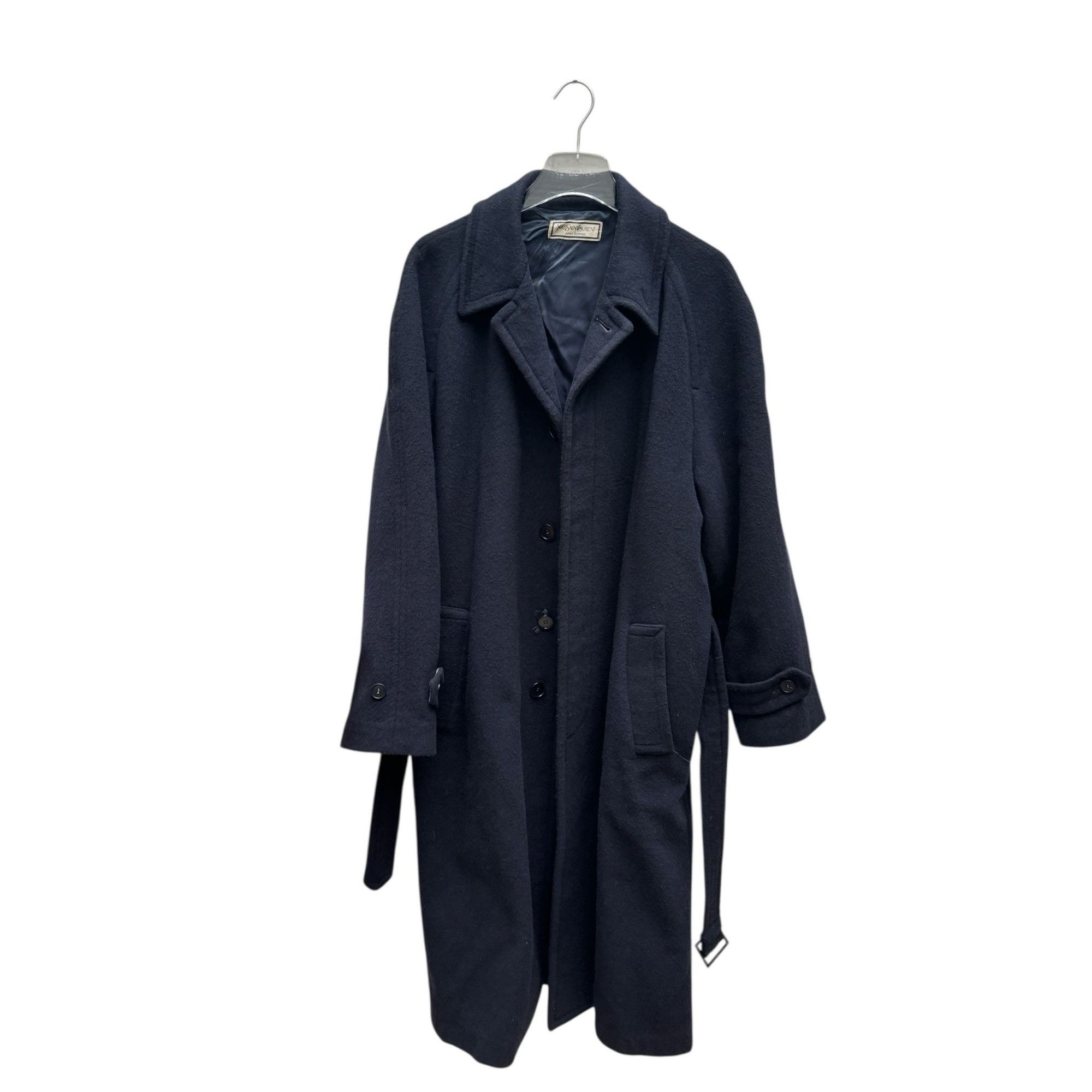Yves Saint Laurent Heavy Navy Wool Belted Overcoat Size US M / EU 48-50 / 2 - 1 Thumbnail