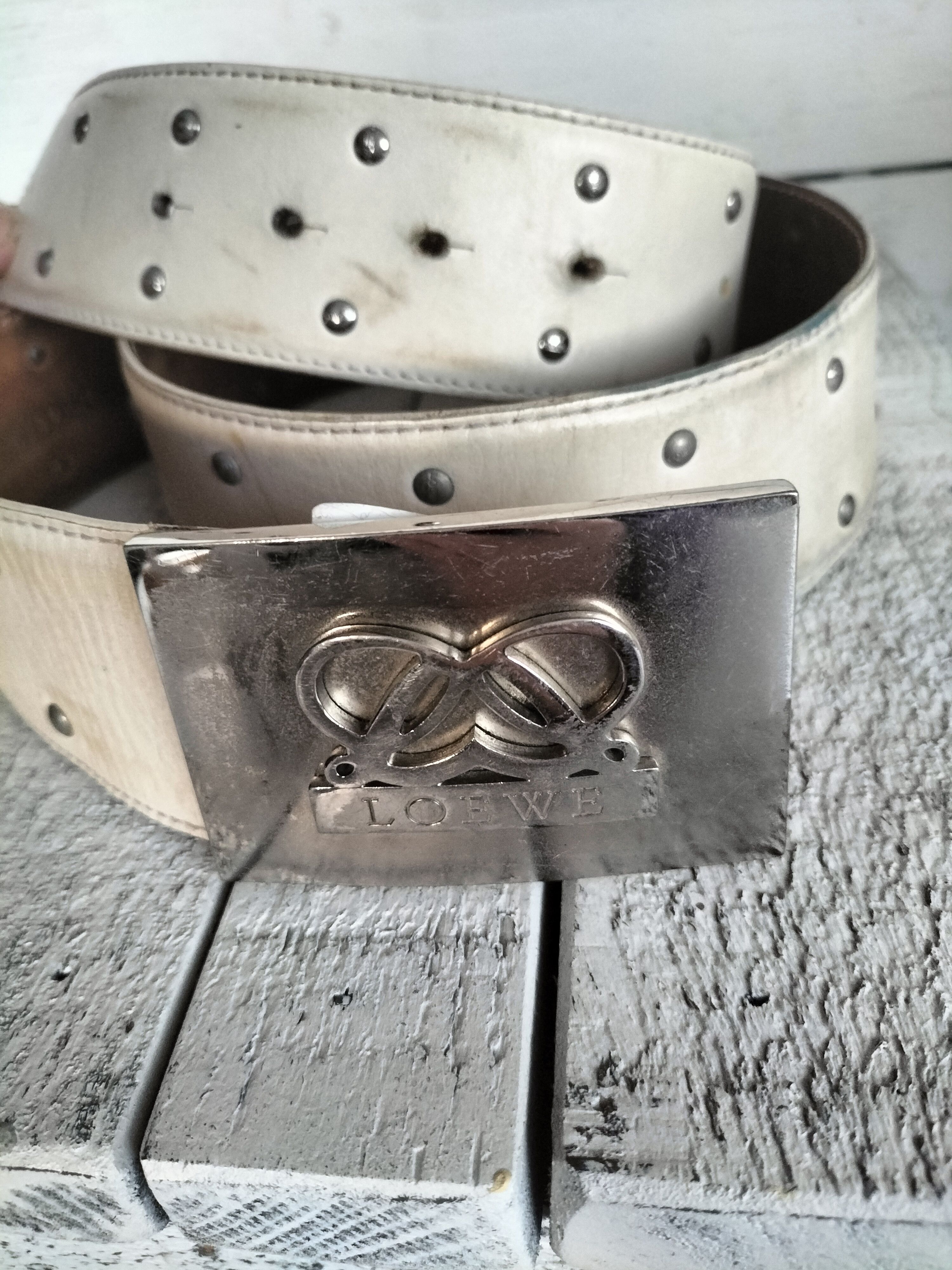 Loewe Loewe White Leather Belt Silver Buckle and Studs Size ONE SIZE - 4 Thumbnail