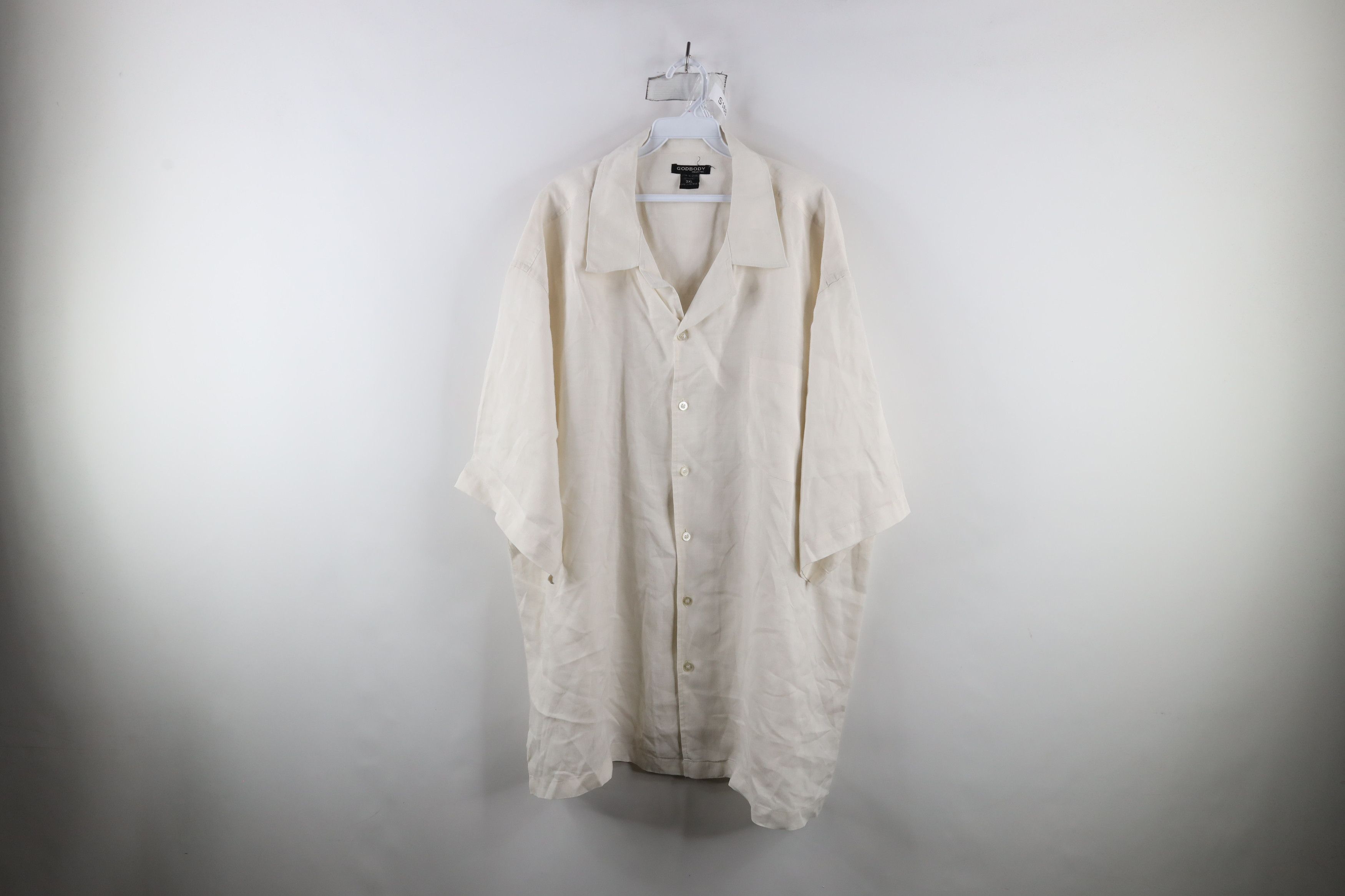 Vintage Vintage 90s Streetwear Linen Camp Collar Button Shirt Cream Size US XXL / EU 58 / 5 - 1 Thumbnail