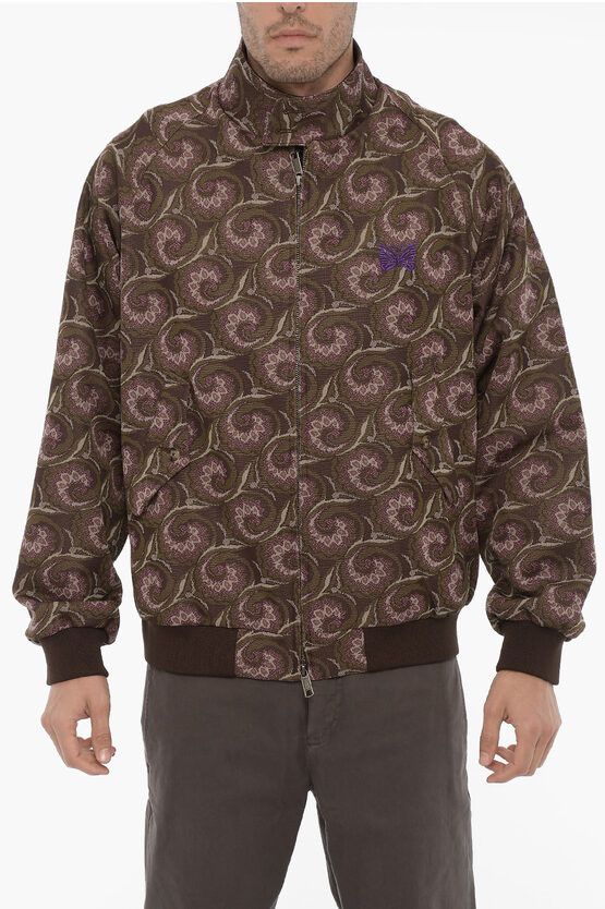 image of Baracuta Needles Jacquard Fabric Bomber Jacket With Butterfly Embroid in Brown, Men's (Size XS)