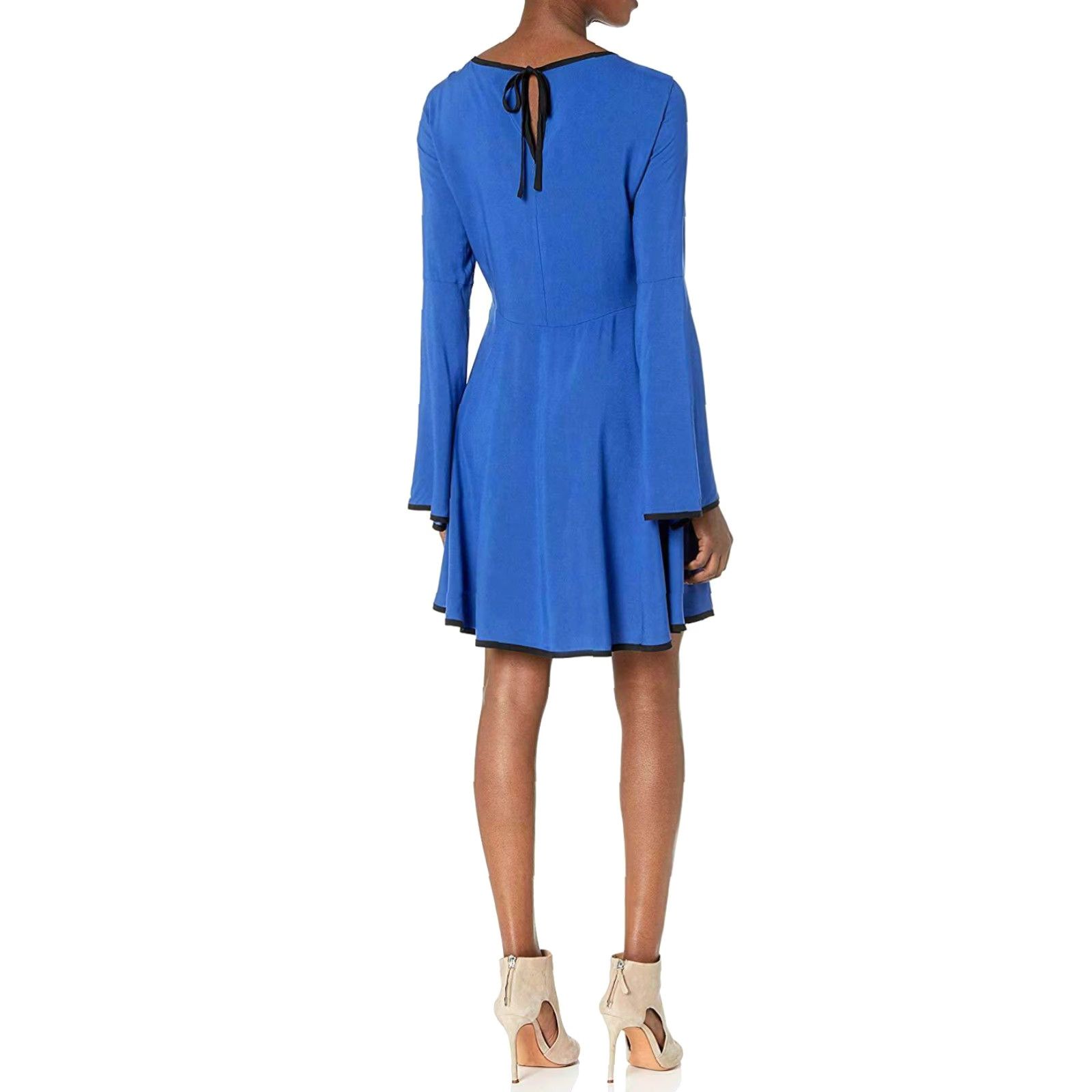 Vintage James & Erin Piped Knit Flare Dress Women's Medium Blue Midi Long Sleeve Tie Closure Flared Sleeves Party/Cocktail Size M / US 6-8 / IT 42-44 - 3 Thumbnail