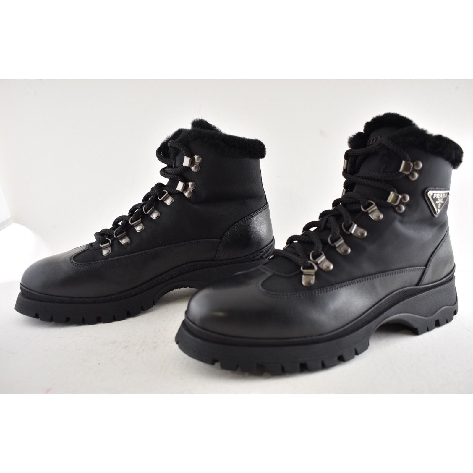 Prada Prada Brixxen 38 Black Shearling Leather Nylon Lug Sole Size US 10.5 / IT 40.5 - 14 Thumbnail