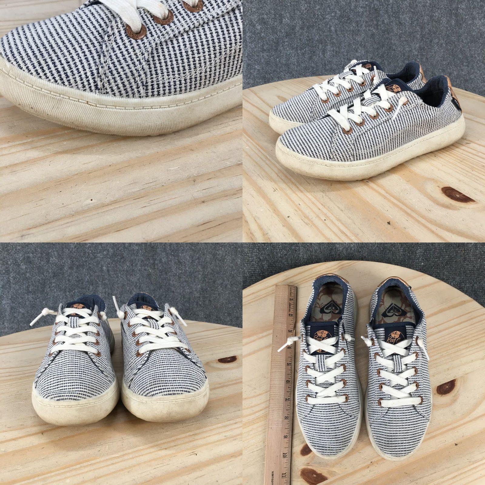 Vintage Roxy Shoes Womens 6.5 Crews Court Sneakers Blue Striped Lace Up Low Top Casual Shirt Shoe Womens Casual Sneakers Size M / US 6-8 / IT 42-44 - 8 Thumbnail