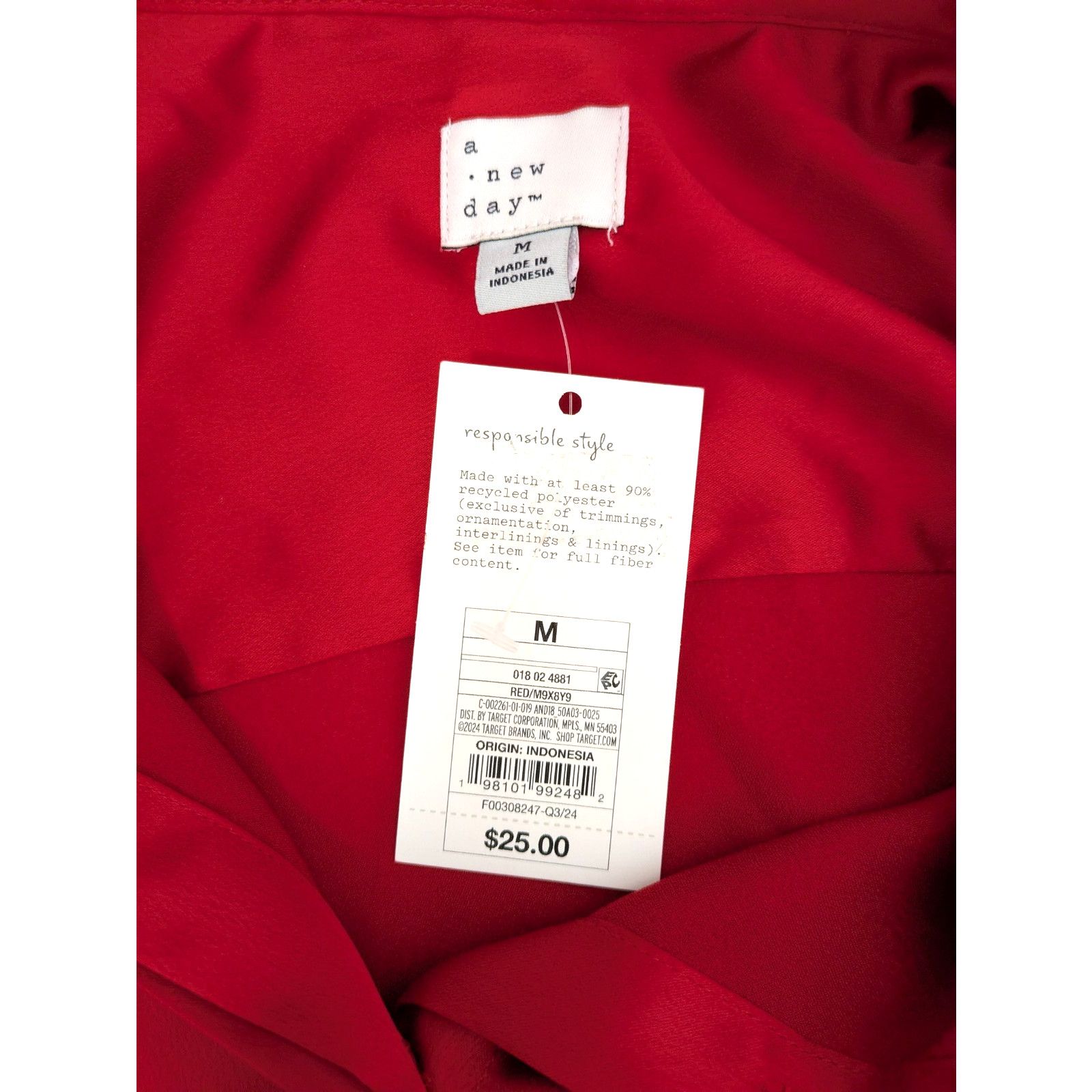 Target Basics Women's Long Sleeve Satin Button Down Shirt Red Medium Size M / US 6-8 / IT 42-44 - 3 Thumbnail