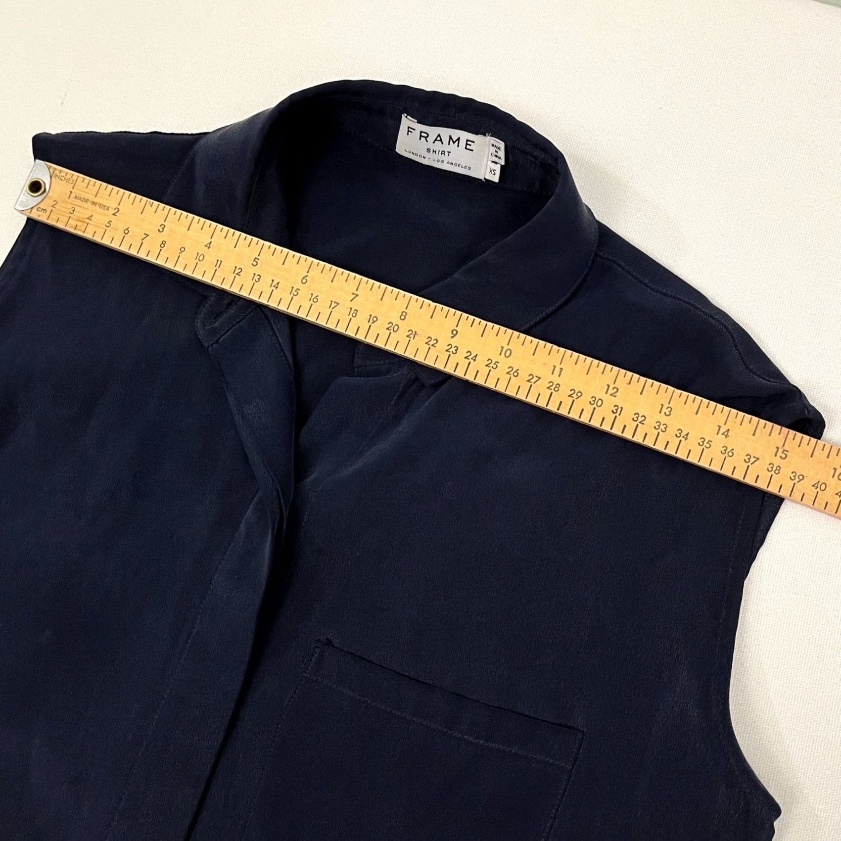 Frame VINTAGE FRAME SHIRT Dress Womens XS Navy Blue Silk Above Knee Sleeveless Pocket Button Up Collared Short Dress Casual Workwear 90s Womens No Size XS / US 0-2 / IT 36-38 - 6 Thumbnail