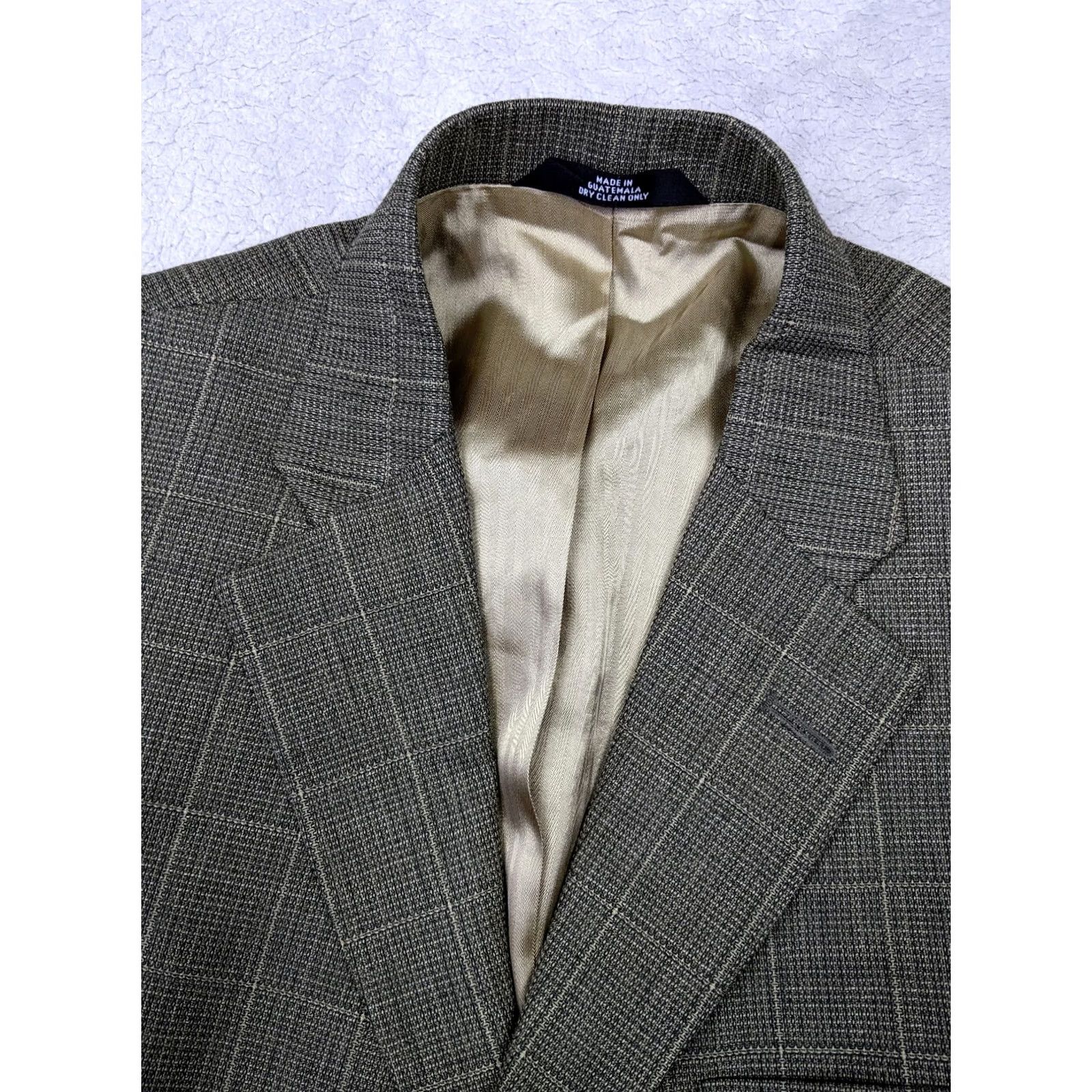 Vintage Hagger Blazer 42S Beige Windowpane Wool Blend 2 Button Single-Breasted Notch Lapel Mens Jacket Size 42R - 4 Thumbnail