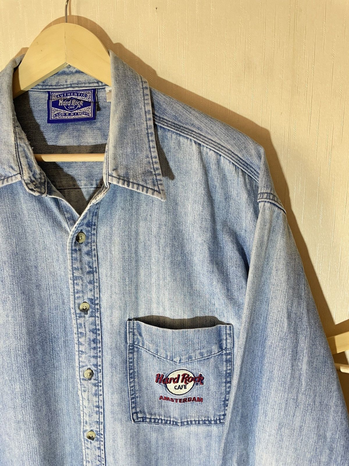 Hard Rock Cafe × Vintage Hard Rock Amsterdam vintage denim overshirt 90s Size US L / EU 52-54 / 3 - 2 Thumbnail