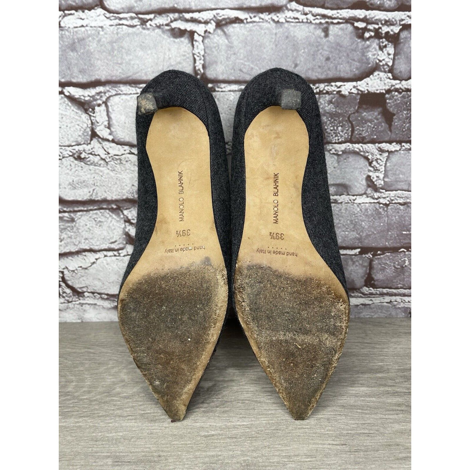 Manolo Blahnik Manolo Blahnik Grey Wool Fabric Burgundy Pointed Toe Heels W Size US 9 / IT 39 - 15 Thumbnail