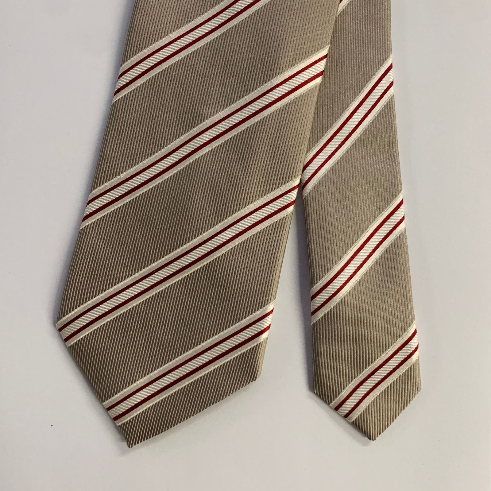 Ermenegildo Zegna ERMENEGILDO ZEGNA One Size Tan Red Diagonal Stripe Silk Tie Size ONE SIZE - 1 Thumbnail