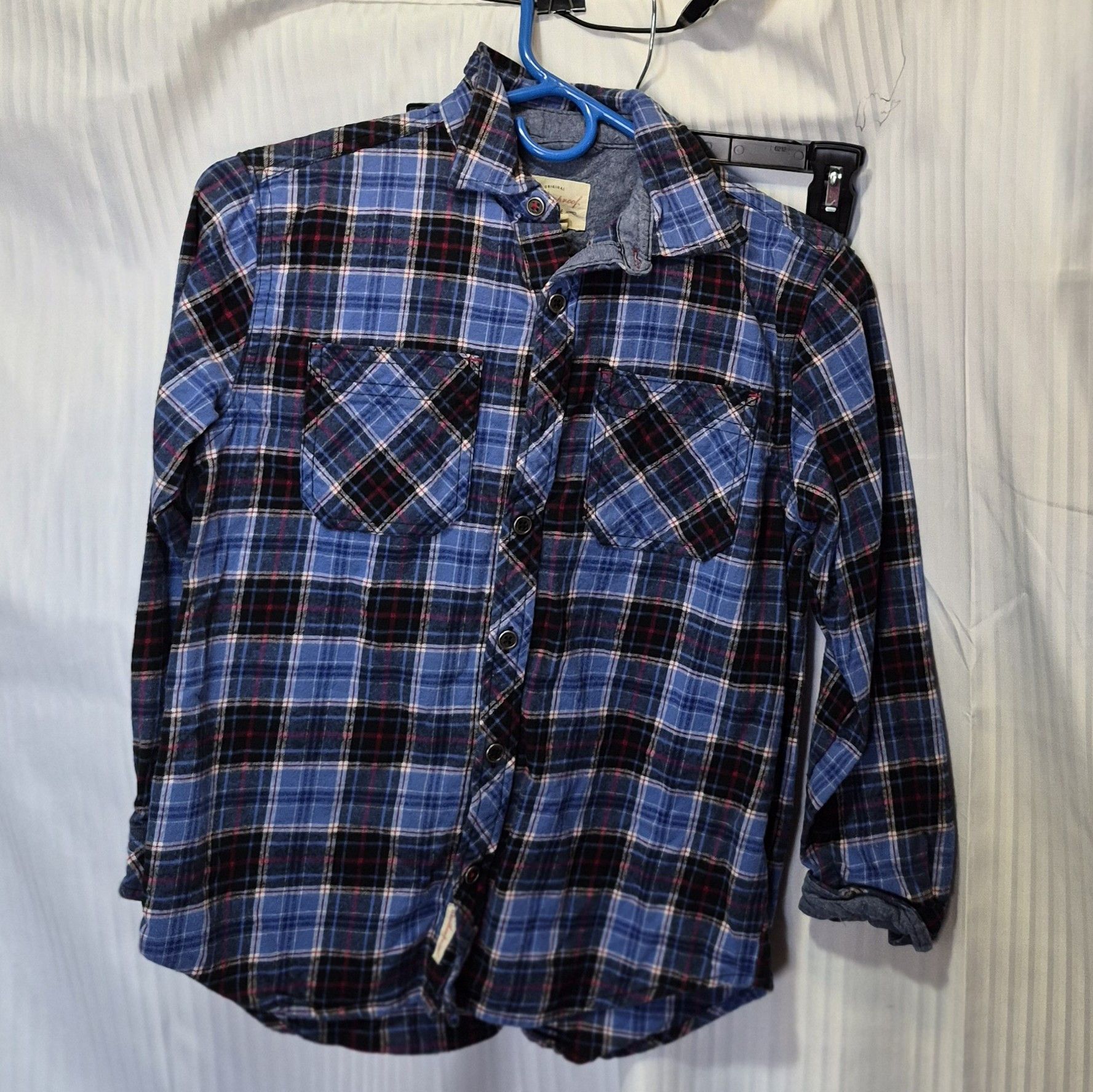 Weatherproof Weatherproof Boy's 10-12 Blue Black Plaid Button-Down Shirt Size US XXS / EU 40 - 1 Thumbnail