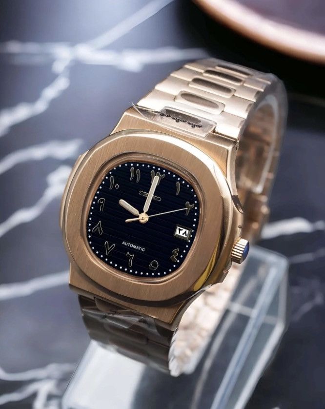 Japanese Brand Seiko Mod Nautilus Arabic Black Dial Rosegold Watch 41mm Size ONE SIZE - 3 Thumbnail