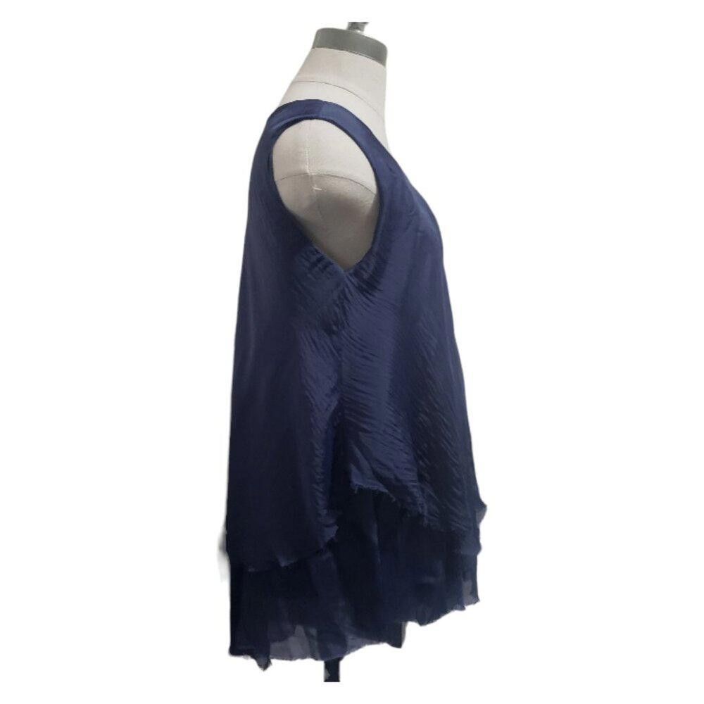 Designer CT1675 Tina Stephens Navy Blue Layered Sleeveless Blouse s Size S / US 4 / IT 40 - 2 Thumbnail
